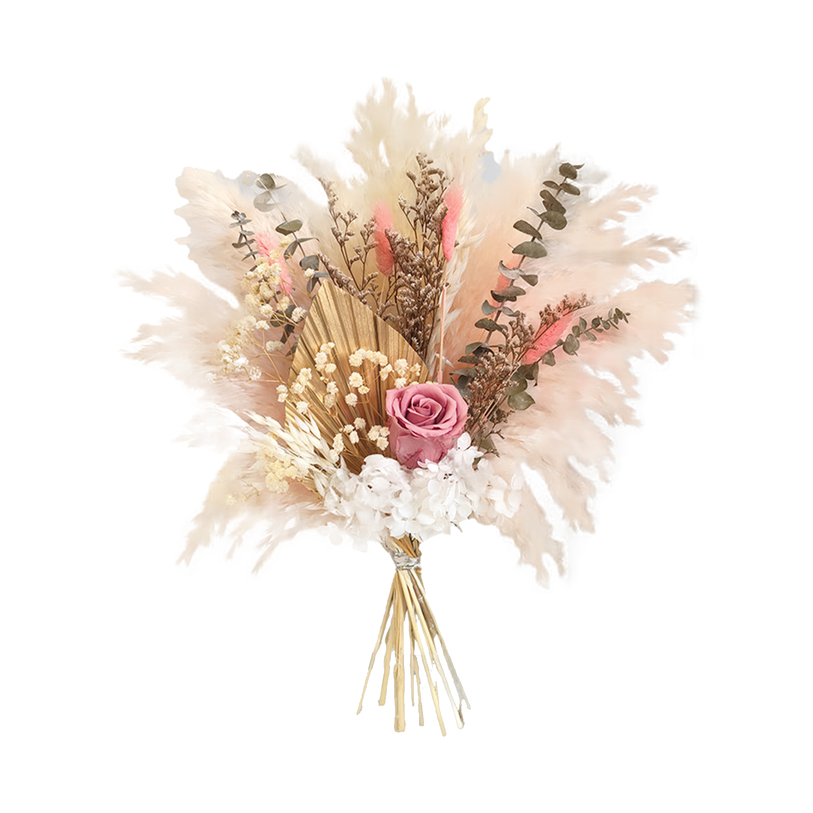 Premium-trockenblumenstrauß: Eine Mischung Aus Echten Und Konservierten Blumen Aus Der Pampa-region – Schilf Und Rosen [fertigprodukt] [001]