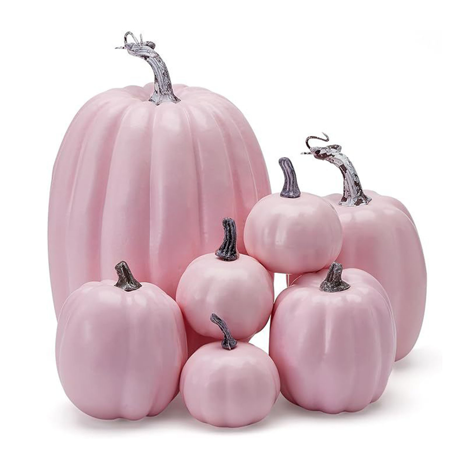 Set Mit 7 Rosa Kürbissen In Verschiedenen Größen, Herbstliche Schaumstoffdekoration Für Thanksgiving Und Hochzeiten.