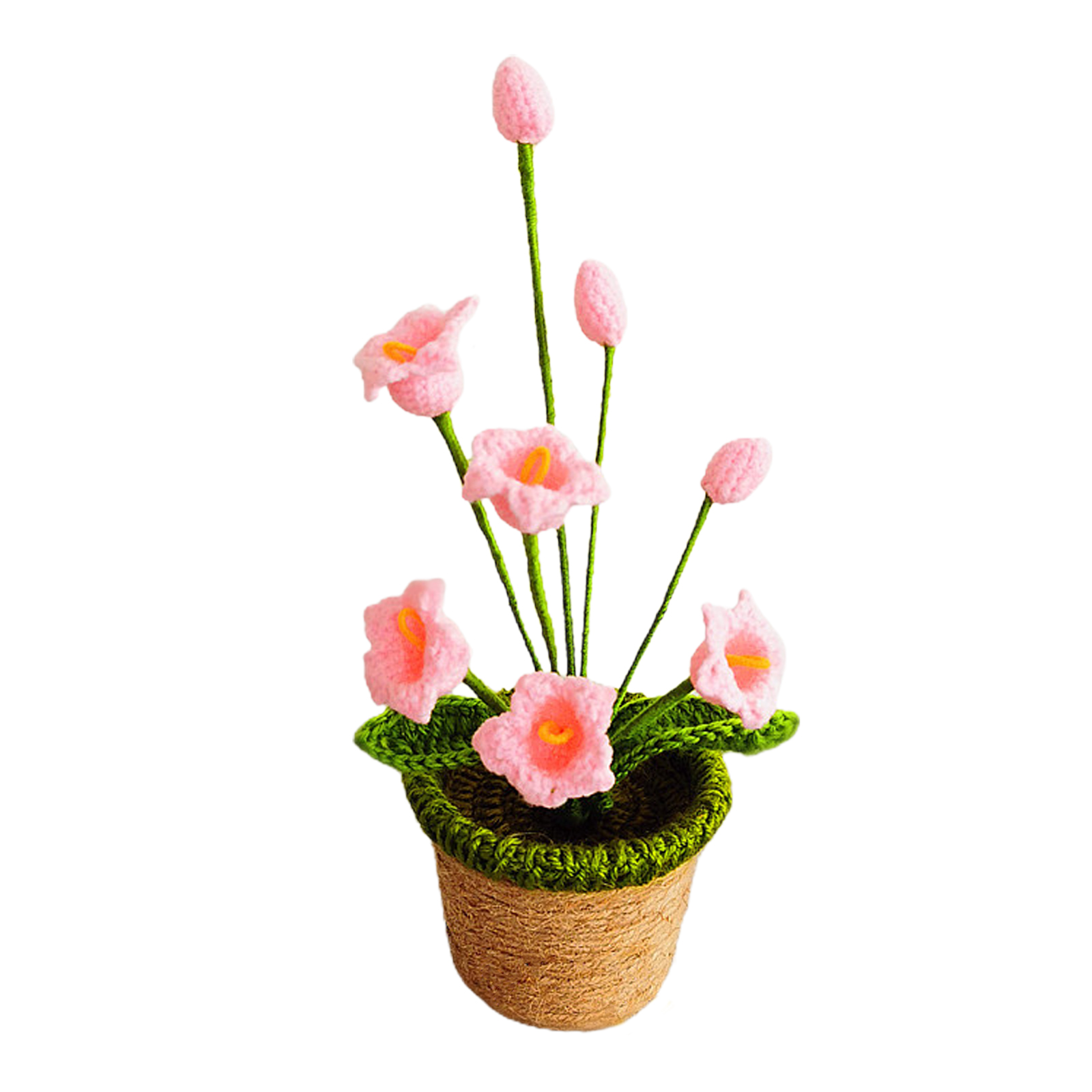 Rosa Maiglöckchen Aus Handgestricktem Garn, Künstliche Blume Im Topf, Zimmerpflanze