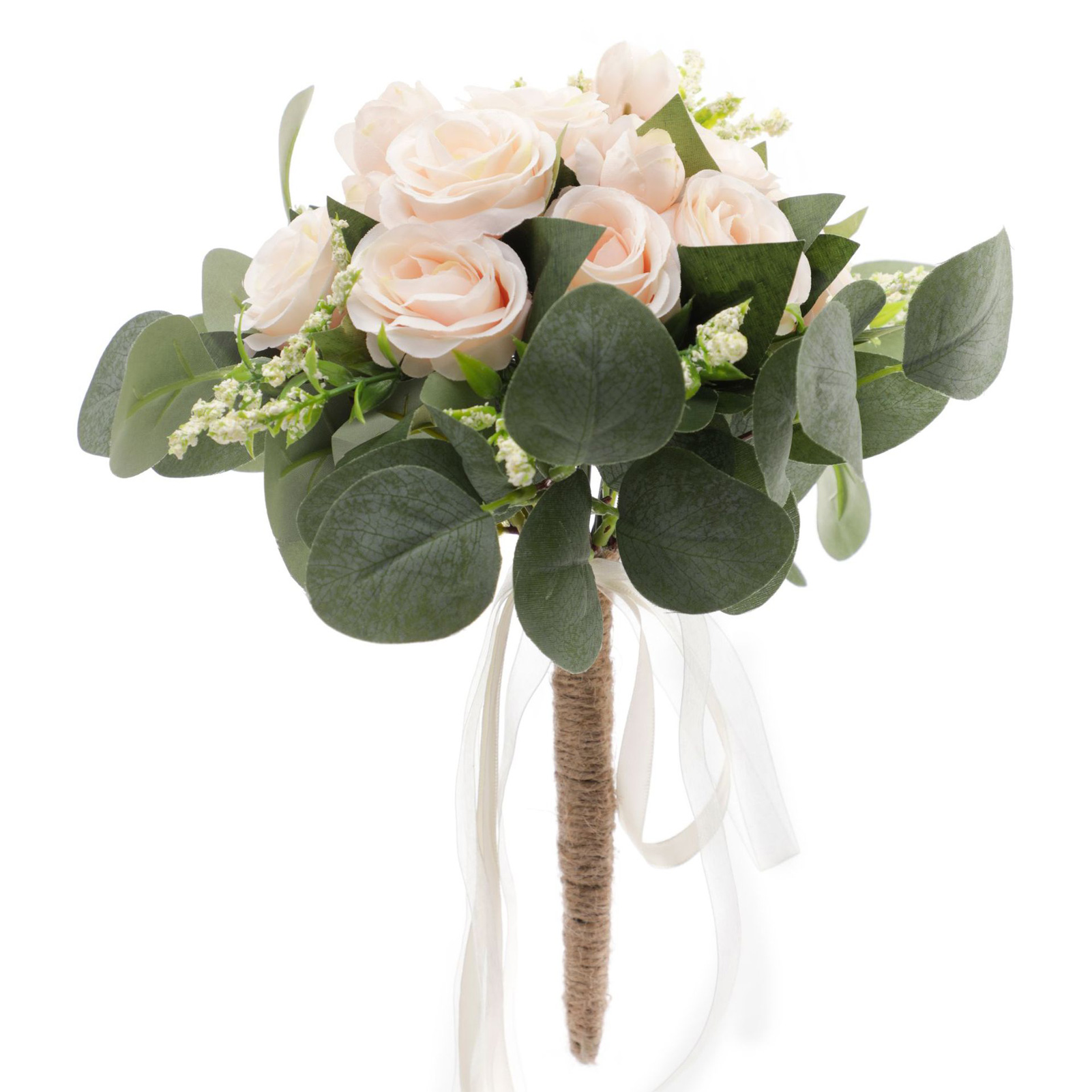 Rustikaler Brautstrauß In Champagnerrosa, Künstlicher Handstrauß Für Die Braut, Ideal Für Eine Ländliche Hochzeit Im Freien.