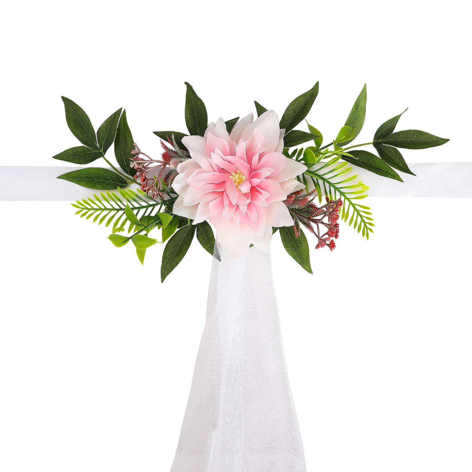 Sonderanfertigungen Sind Ab 60 Stück Möglich. Stuhldekoration: Künstliche Rosa Blüten + 1,5 X 1 M Netzgewebe (set Mit 6 Stück In Einer Box: 6 Blüten + 6 Netzgewebestücke).