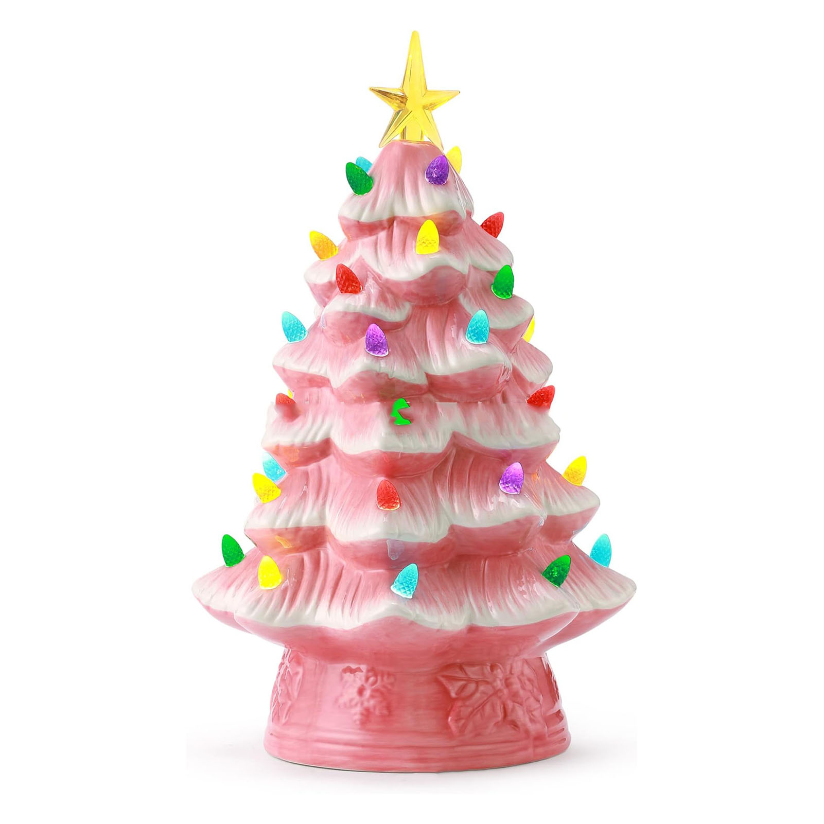 Miniatur-weihnachtsbaum Aus Kunstharz, Exquisite Figuren, Weihnachtsdekoration Für Fenster, Tisch Oder Garten, 30 Cm (11,8 Zoll), Rosa Farbe.