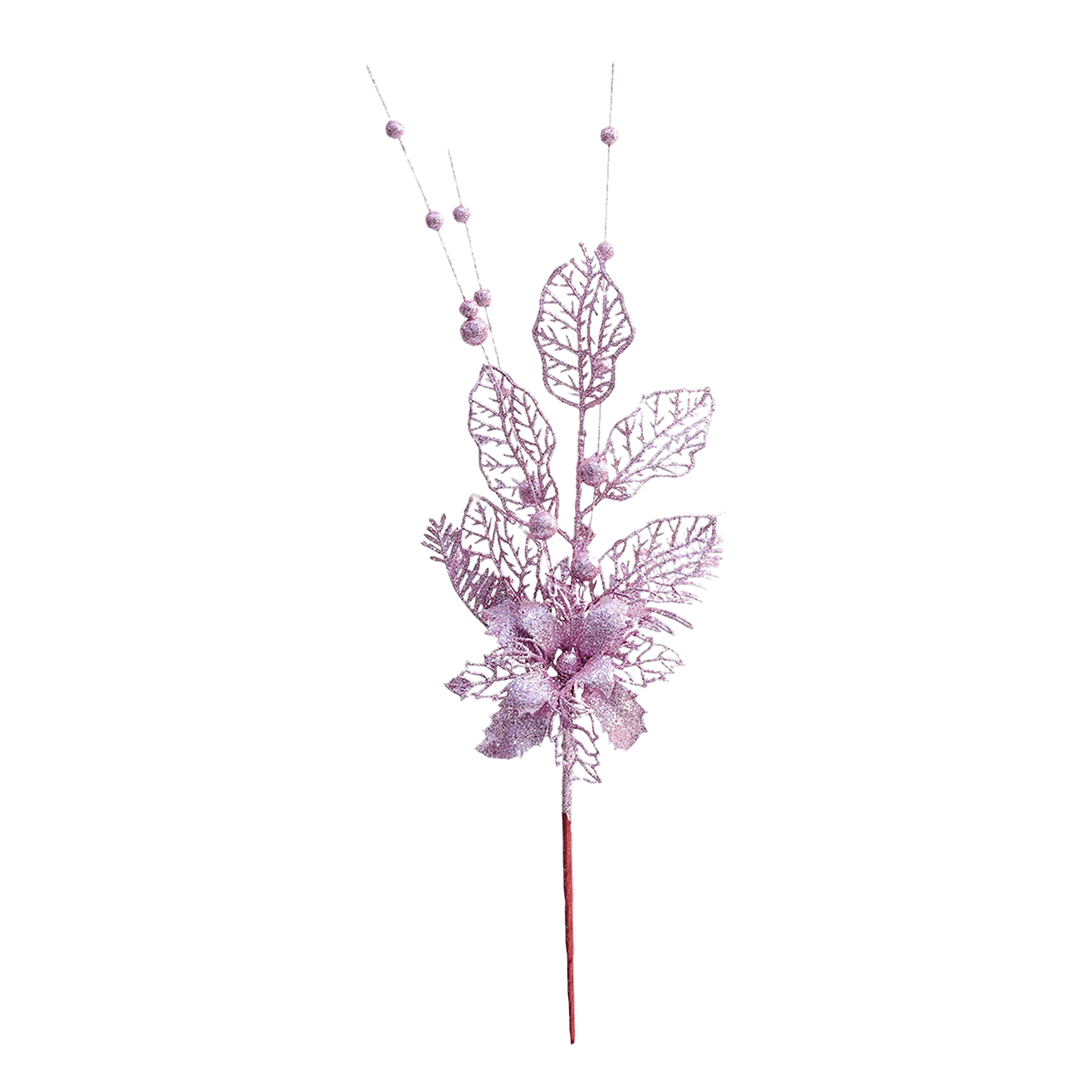 Multifunktionaler, 42 Cm Langer, Rosafarbener Weihnachtsblumenstiel, Funkelnder Künstlicher Weihnachtsschmuck Für Hochzeiten, Partys Und Firmenveranstaltungen