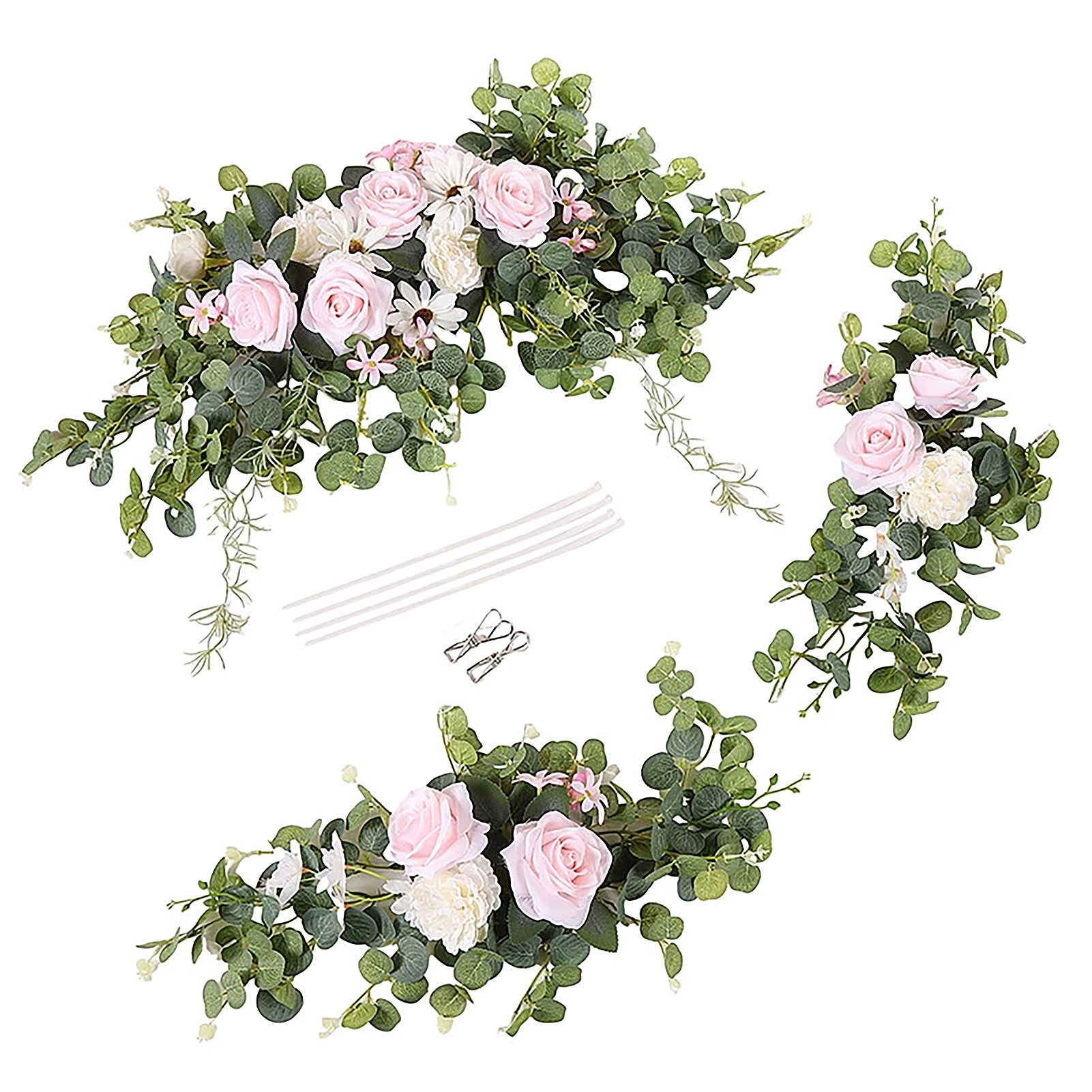 [inklusive 3 Kabelbinder Und 2 Clips Rosa] Set Aus Drei Künstlichen Blumen Für Bögen, Willkommensblumen, Türsturzblumen, Wasserspielblumen Und Hochzeitsdekorationen.