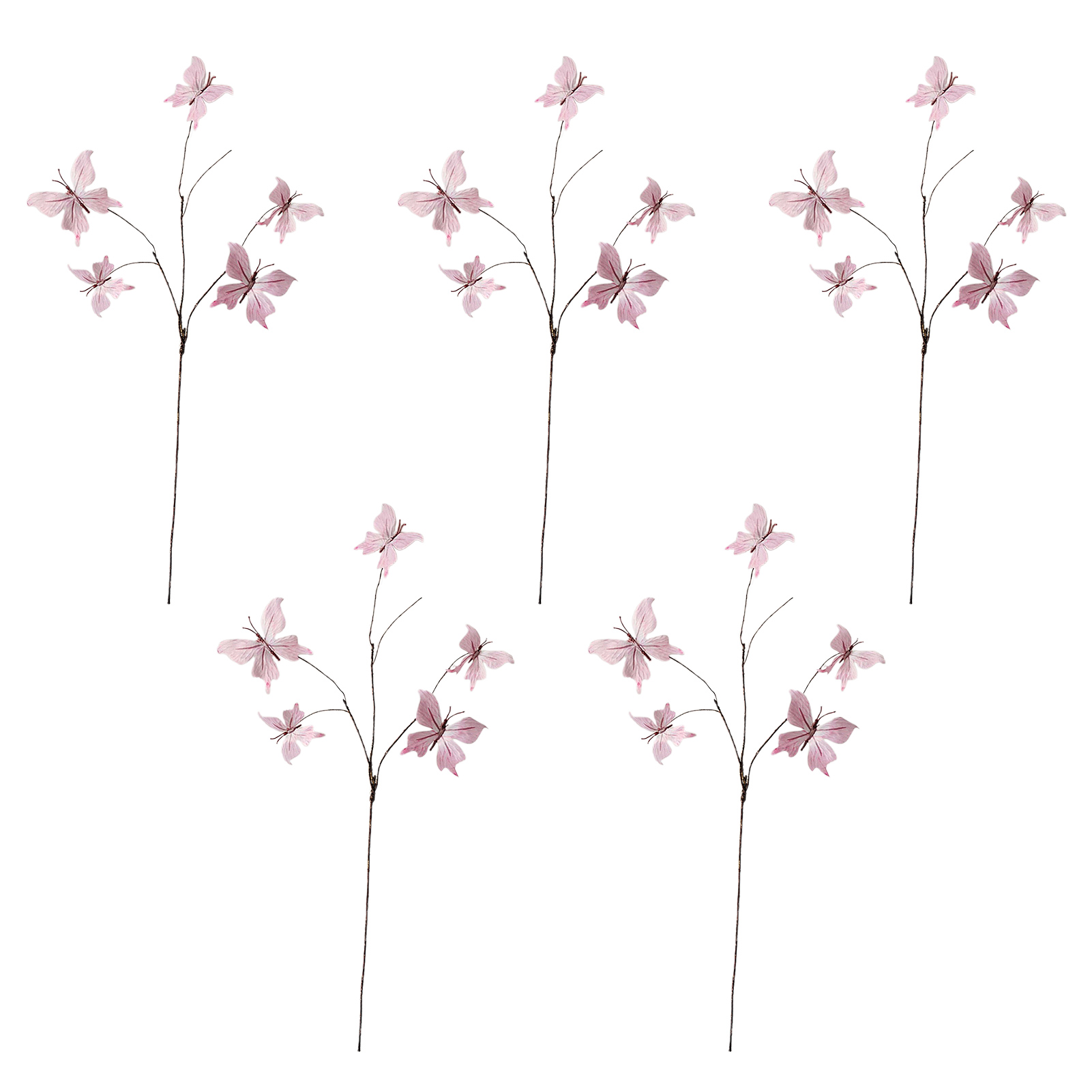 [rose 70 Cm] Set Mit 5 Künstlichen Zweigen Mit Je 5 Schmetterlingsköpfen, Für Drinnen, Draußen Oder Als Fensterdekoration. 3d-blumenmaterial. Verträumter Künstlicher Schmetterlingszweig.