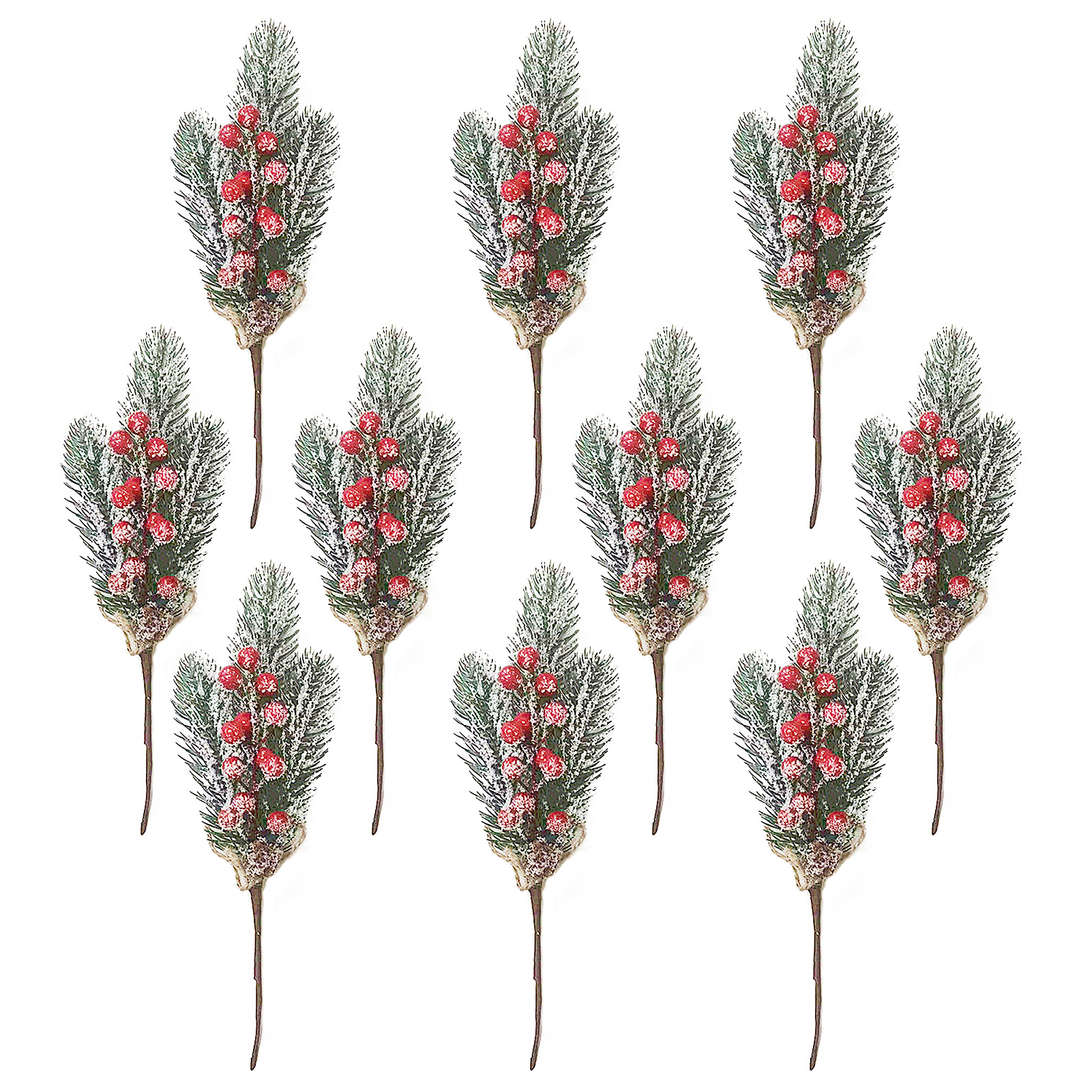 (10er-set) 10-teiliger Weihnachtsstrauß Aus Amazonas-kiefer, Bereiften Beeren, Schleife, Hanfseil-straußzubehör, Zweigen (rote Beeren)