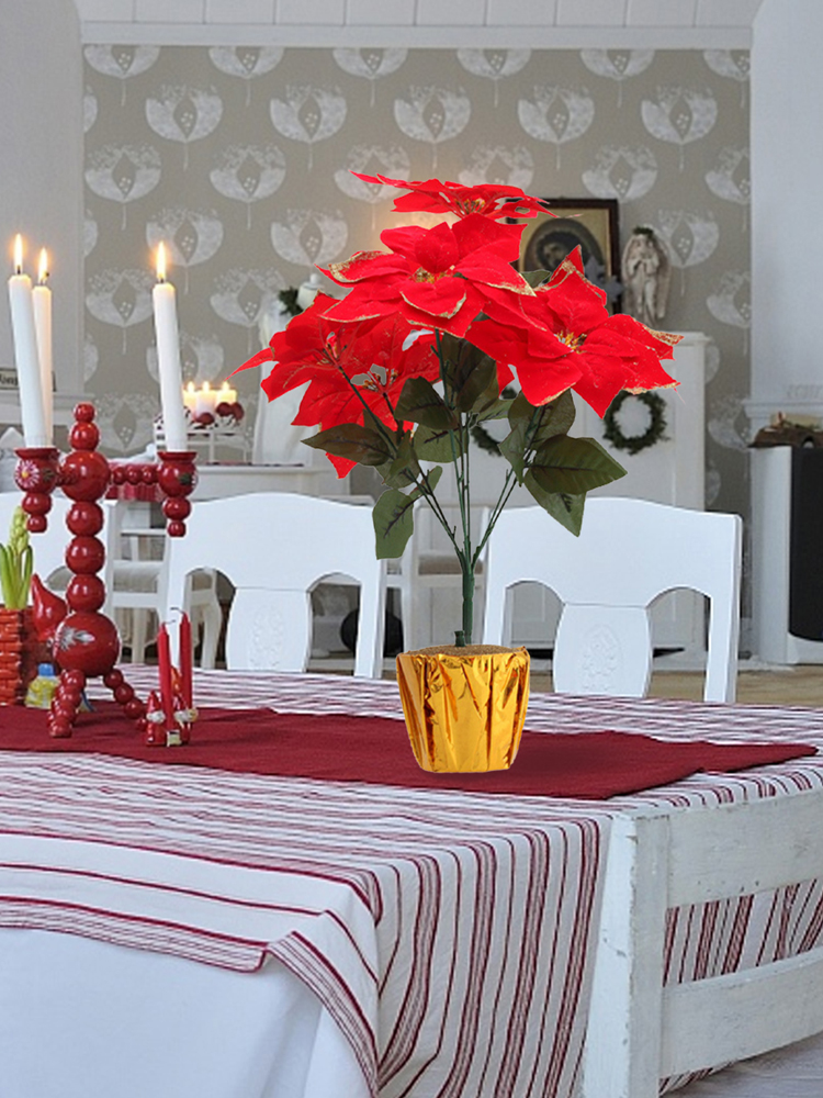 (2 Stück Pro Packung) (nach Gewicht) Künstlicher 7-köpfiger Weihnachtsstern Im Weihnachtstopf/kunststoffblumentopf/moos