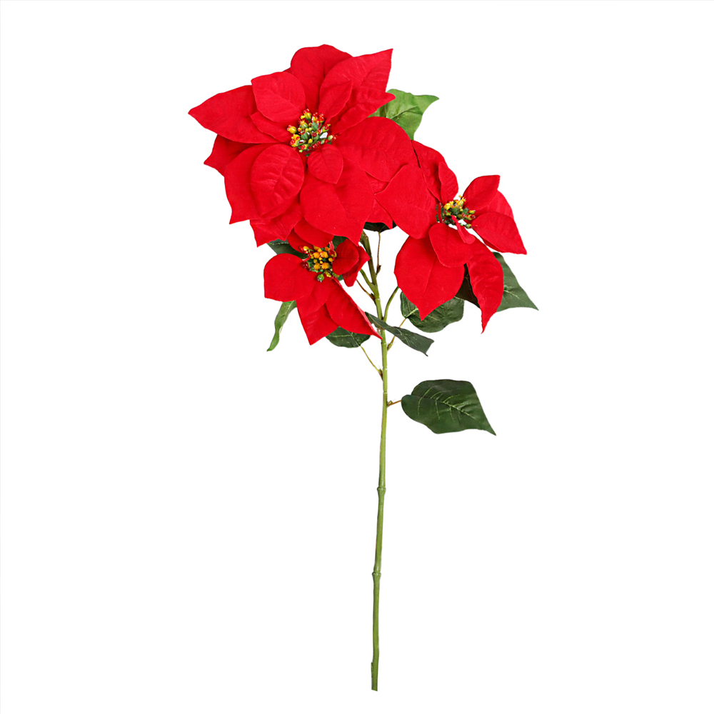 (2 Stück Pro Packung) (gefaltet 40 Cm) Künstlicher Langstieliger Weihnachtsstern, 79 Cm, Samtstoff