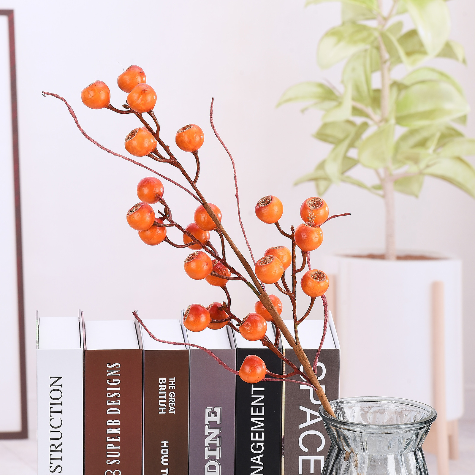 (4 Stück Pro Packung) (bitte Auf 45 Cm Zusammenfalten) (1 Stück In Rot) Künstlicher Beerenzweig Mit 4 Gabeln, Ein Dekoratives Blumenarrangement Für Weihnachten Und Thanksgiving, 60 Cm, Aus Schaumstoff