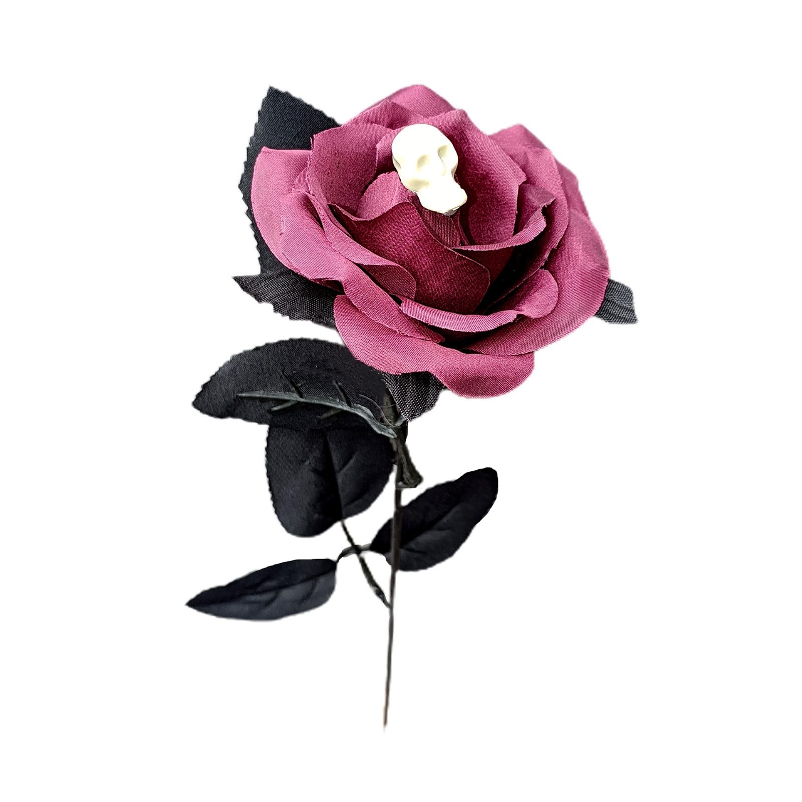 (6 Stück Pro Packung) Künstliche Halloween-rosen Mit Totenköpfen Verziert – Rot Mit Totenkopfmuster