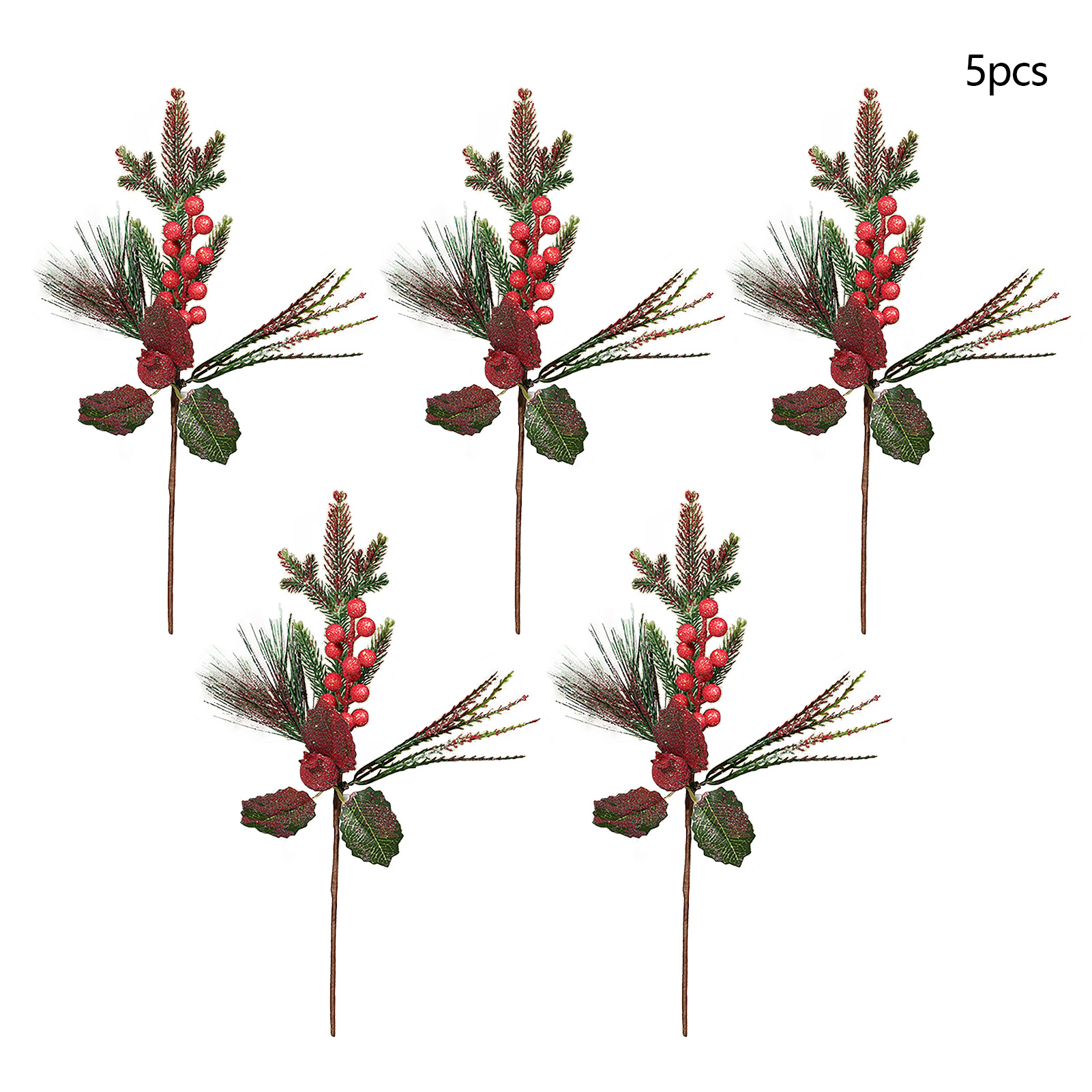 (auf Weniger Als 35 Cm Biegen, Blätter Schrumpfen) 5 Künstliche Weihnachtszweige, Heimdekoration, Künstliche Rote Beeren, Knotenförmige Zweige, Fensterdekoration, 50 Cm Kiefernzweige (drei Blätter, Zw