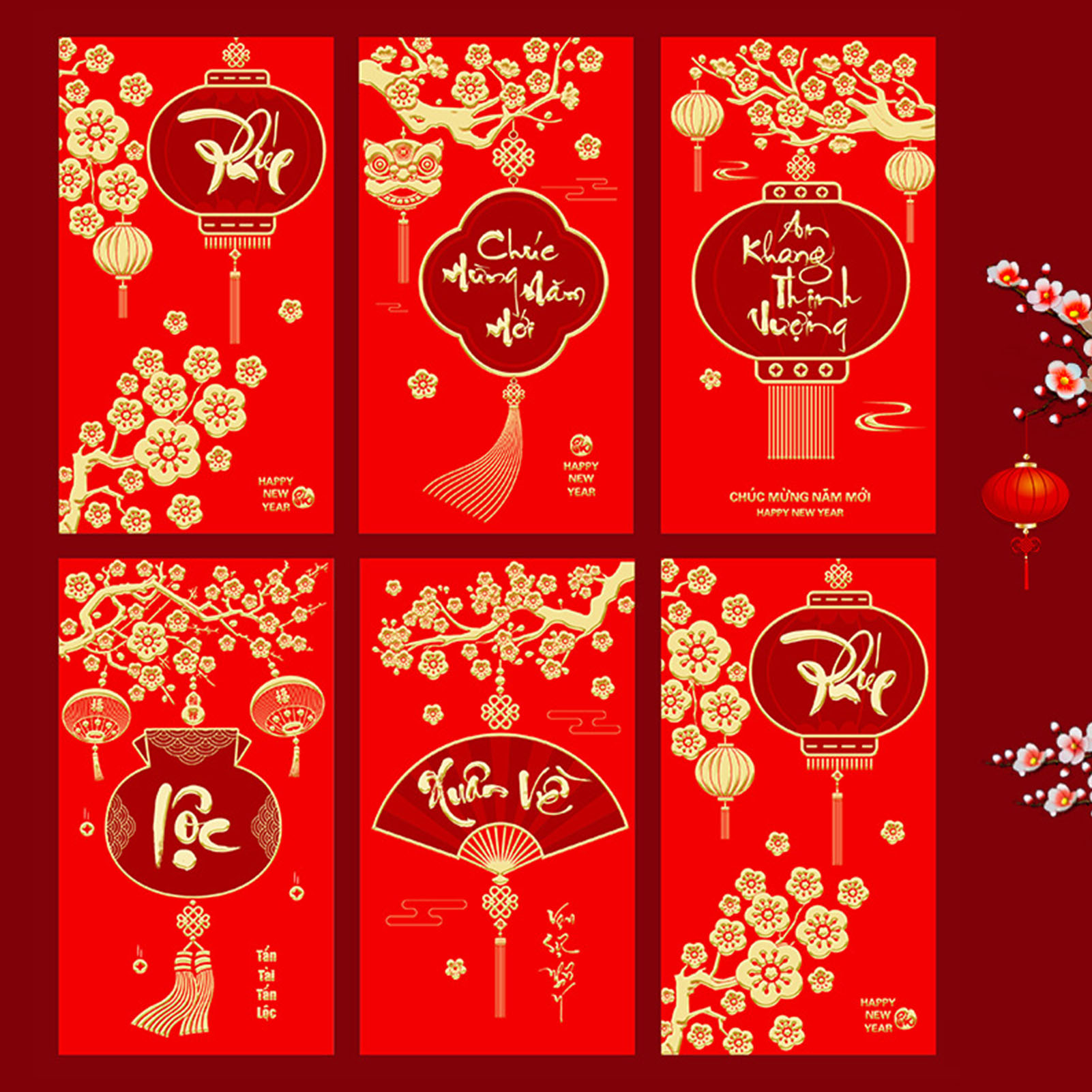 (hinweis: Das Design Wird Zufällig Ausgewählt Und Im 6er-set Verkauft) Vietnamesischer Roter Drachenumschlag Für Neujahr, Kreativer Chinesischer Tierkreis-glücksbringer, Geschenktüte Für Das Chinesisc