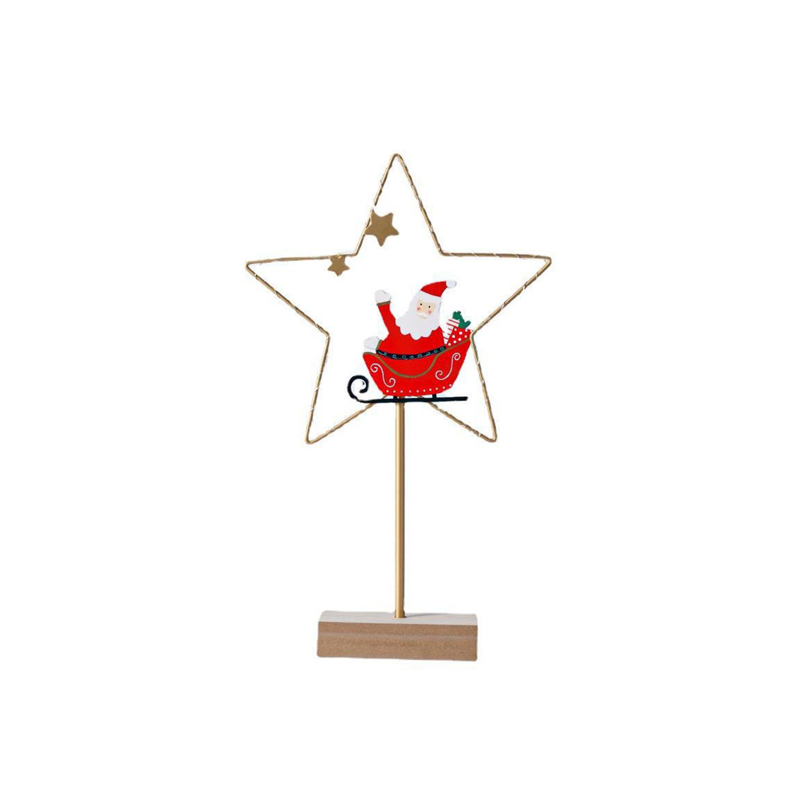 (kunde Muss 2 Aaa-batterien Bereitstellen) Led-weihnachtsbeleuchtung In Form Eines Zauberstabs, Eines Herzens Und Eines Fünfzackigen Sterns, Schmiedeeiserner Schmuck Mit Holzsockel (fünfzackiger Stern