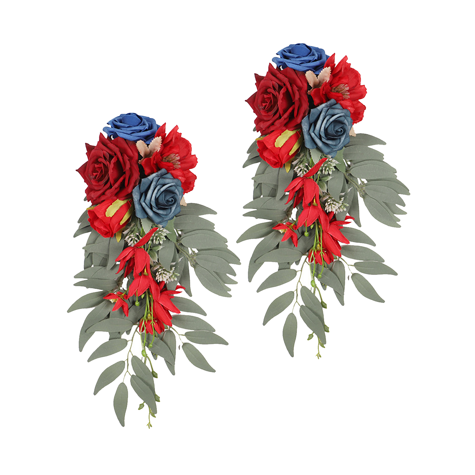 (rote Rosen Und Narzissen Für Stuhllehnen) 2-teiliger Blumenschmuck Für Stuhllehnen Bei Hochzeiten Im Freien, Waldstil, Künstlicher Rosenstrauß
