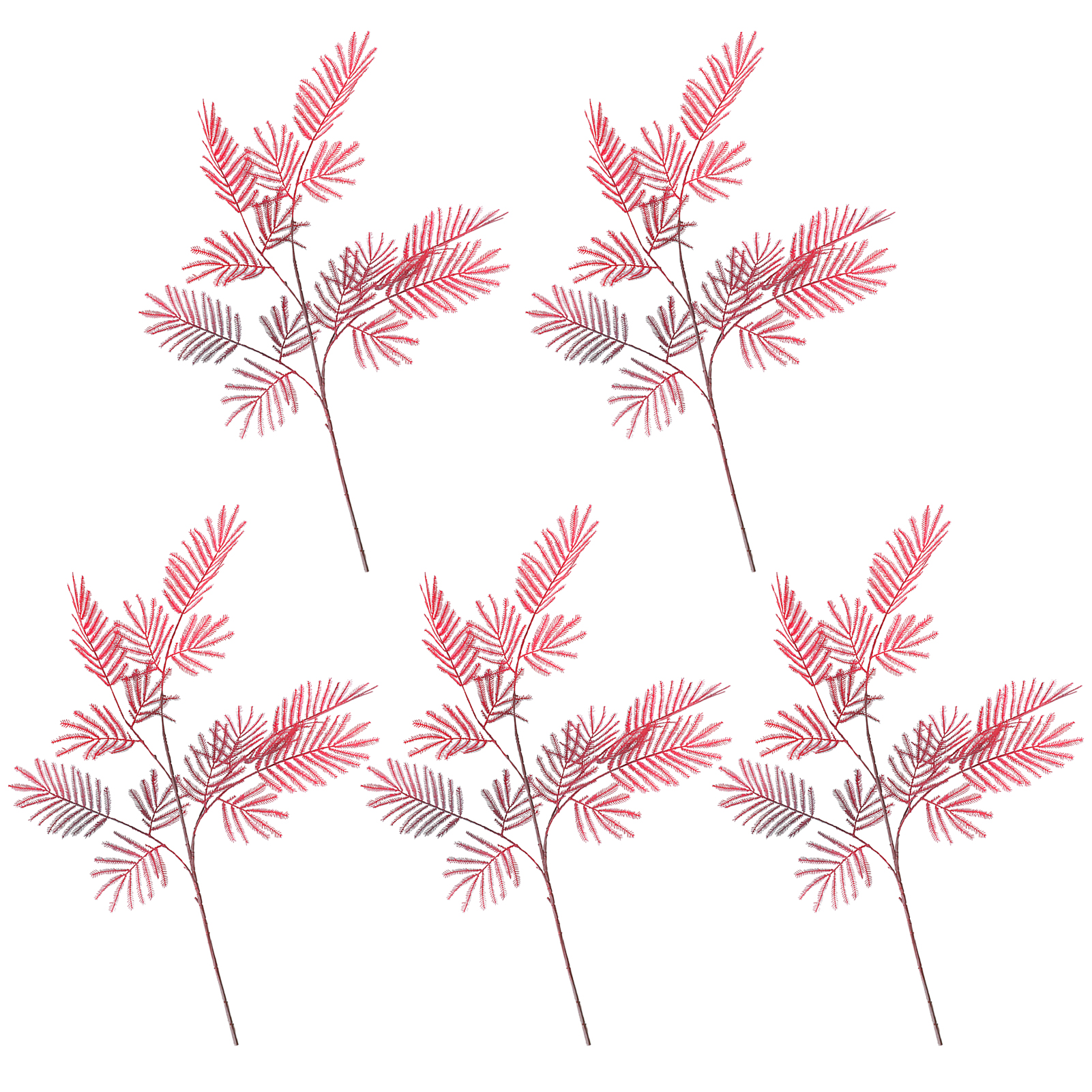 (set Mit 5 Künstlichen Mimosenfarnblättern, Herbstrot, 89 Cm, Für Die Gartengestaltung Im Freien)