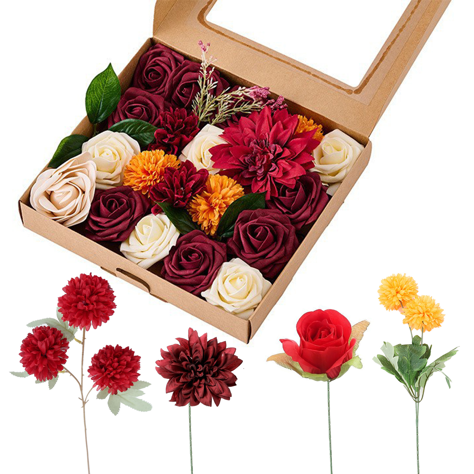 (stil 3) Selbstgemachter Brautstrauß, Blumenstrauß In Geschenkbox Für Die Feiertage, Selbstgemachter Stielblumenstrauß Für Zuhause