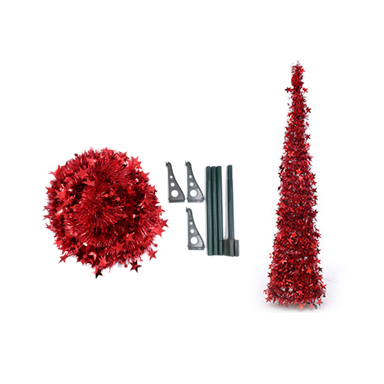 1,2 M Hoher, Roter Pompon-weihnachtsbaum, Einziehbar Und Faltbar, Weihnachtsdekoration (oder Zierbaum)