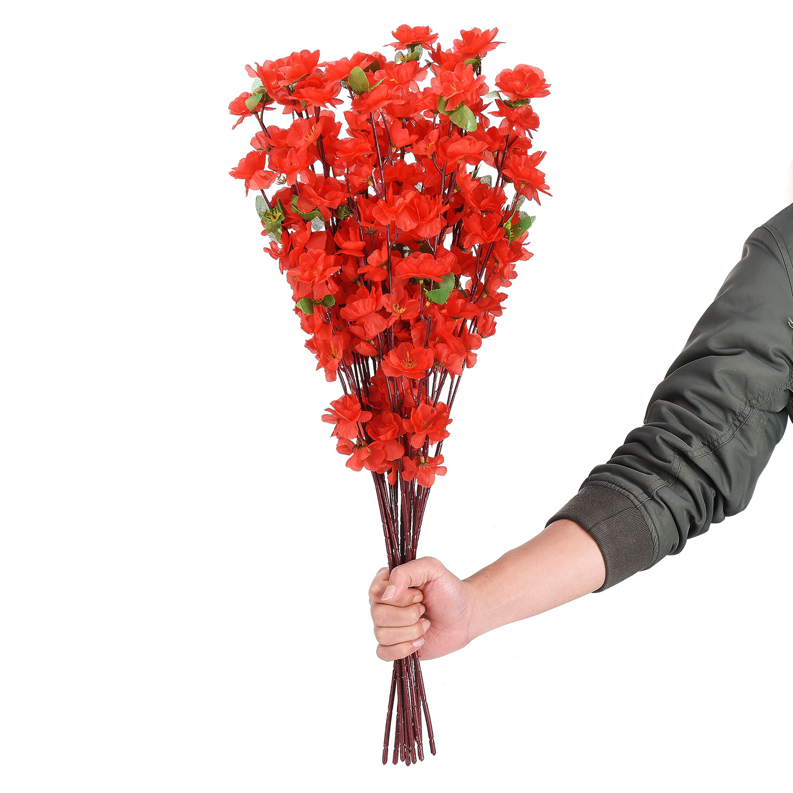 10 Gebogene Zweige. 【65 Cm Kurz Rot】10 Künstliche Blühende Pfirsichzweige, Künstliche Blumenzweige, Hochzeitsdekorationen, Künstliche Pflanzen, Künstliche Gartengestaltung.