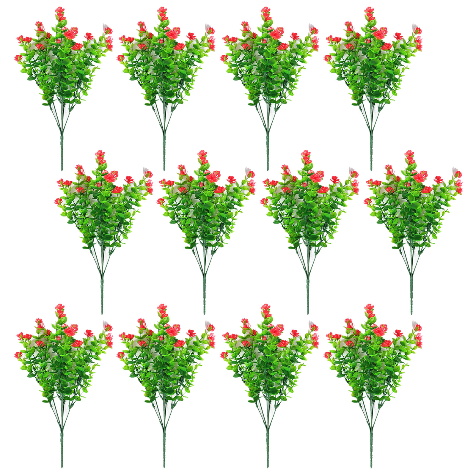 12 Stück (eukalyptus-kamelie, Große Rote) Künstliche Eukalyptus-kamelie, Künstlicher Schleierkraut, Siebenzweigiger Eukalyptus-rosenstrauß (verpackungsgebühr + 0,3 Yuan Pro Set)