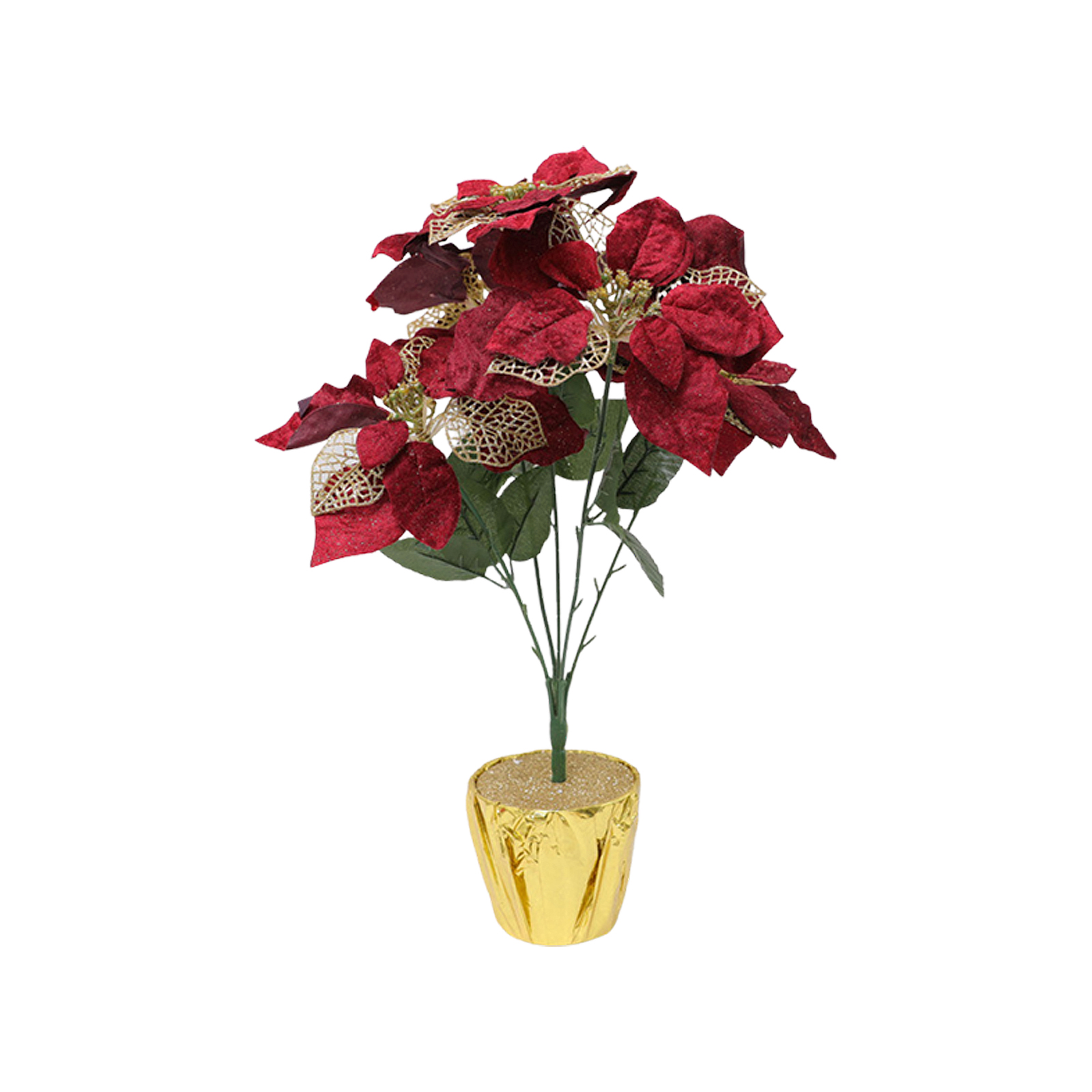5-köpfige Topf-weihnachtspflanze - Stil 5, Burgunderrot (5 Blütenköpfe Mit Blühenden Zweigen + Topf)