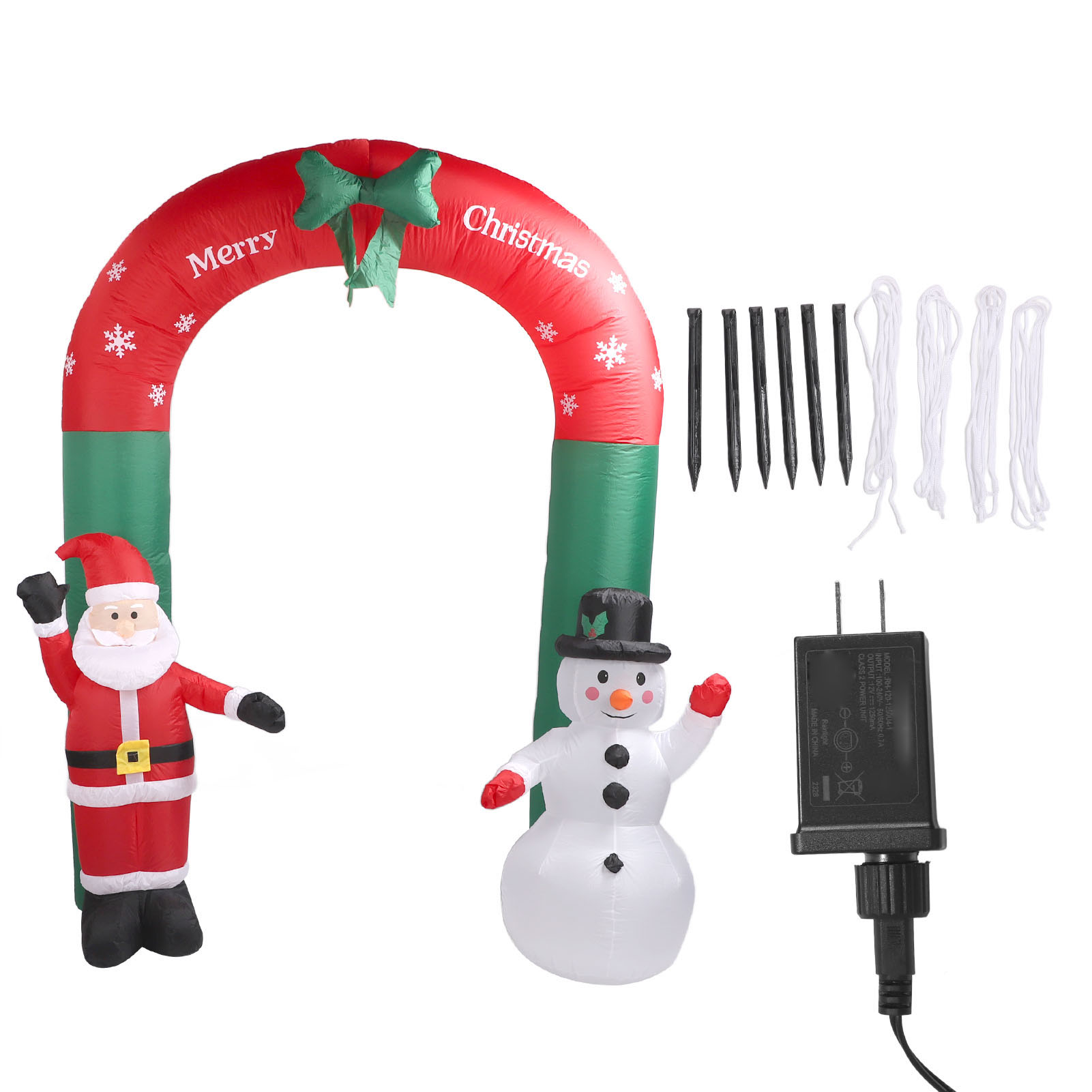 Aufblasbarer Weihnachtsbogen (2,40 M) Mit Weihnachtsmann Und Schneemann – Gartendekoration Für Garten, Rasen Und Weihnachtsfeiern – 100–240 V Us-stecker
