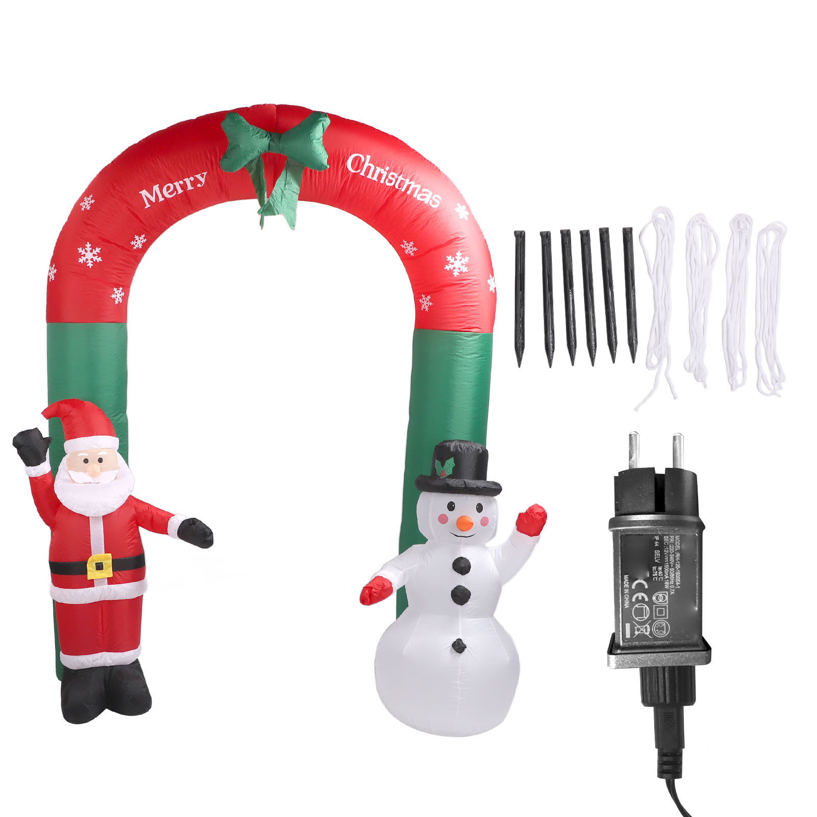 Aufblasbarer Weihnachtsbogen (2,40 M) Mit Weihnachtsmann Und Schneemann. Ideal Als Außendekoration Für Gärten, Rasenflächen Und Weihnachtsfeiern. 220-v-stecker (europäischer Standard).