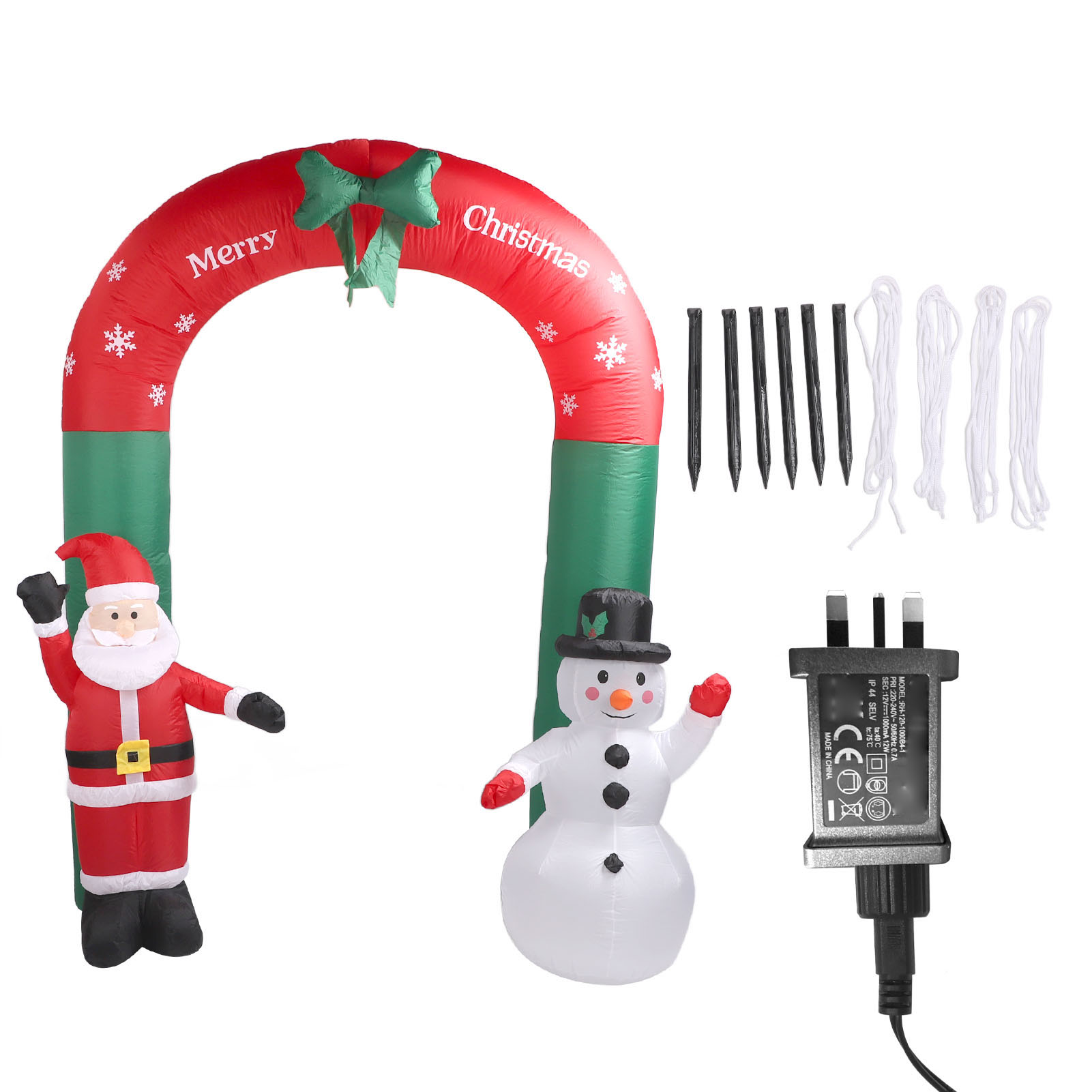 Aufblasbarer Weihnachtsbogen (2,40 M) Mit Weihnachtsmann Und Schneemann. Ideal Als Außendekoration Für Garten, Rasen Oder Weihnachtsfeier. Mit 220-v-stecker (uk).