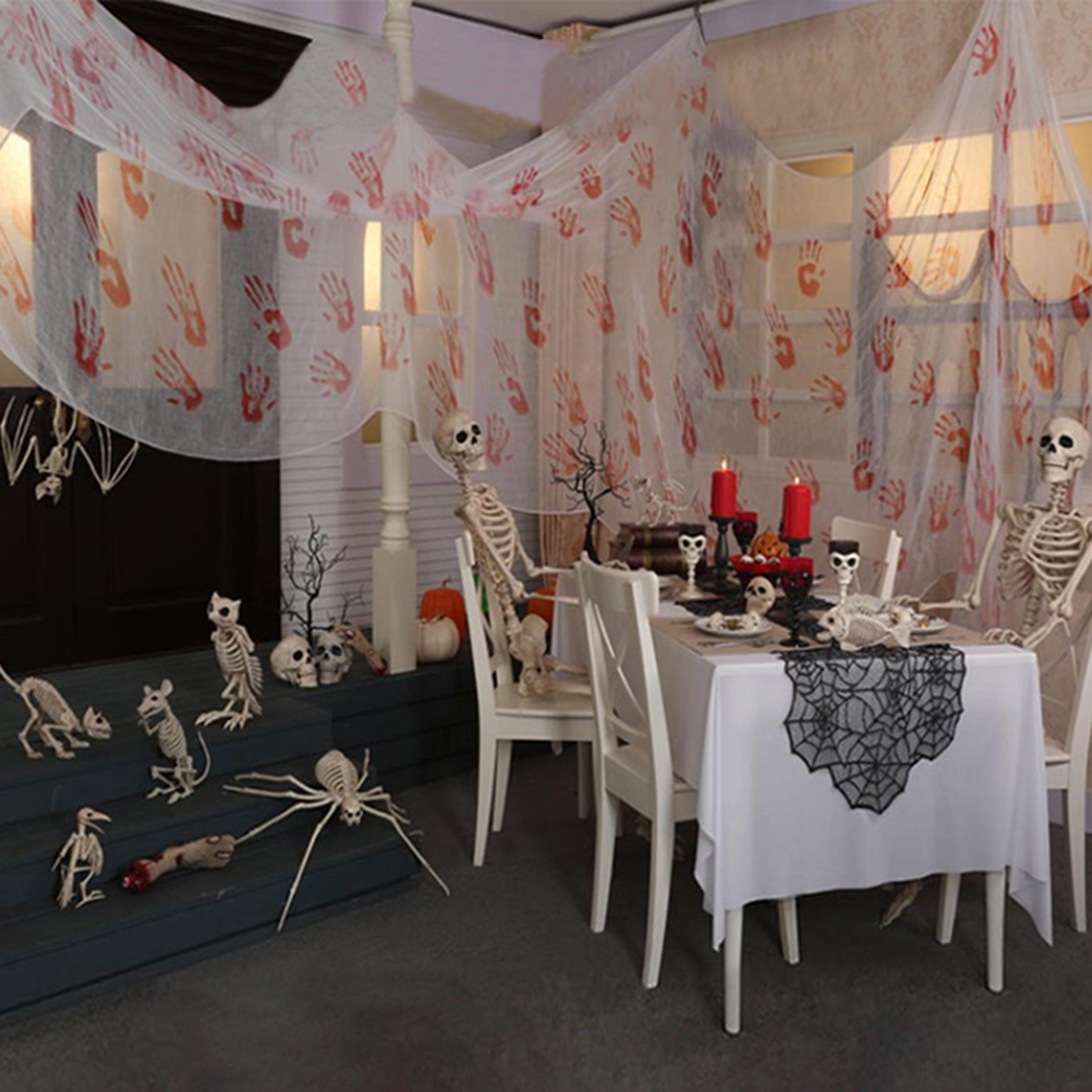 [yue Xinghui] 5 Meter Blutroter Gazestoff Für Halloween, Blutrotes Moskitonetz Mit Handabdruck, Blutrote Tischdecke, Stimmungsvolle Dekoration Für Bar Oder Ktv (opp)