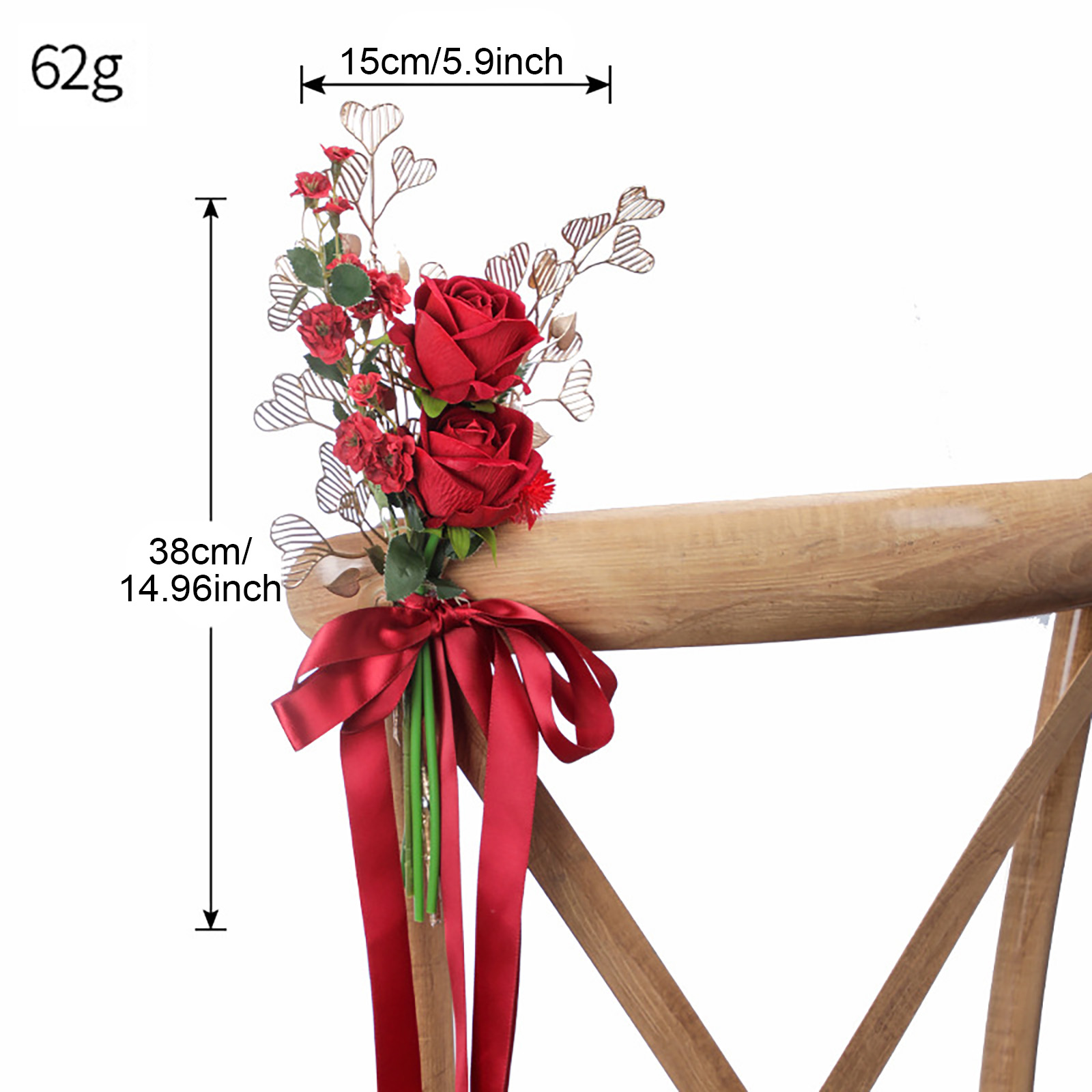 Dekoration Des Traugangs: Romantische Künstliche Blumen Für Bänke, Mit Hängenden Bändern, Weinrote Farbe, Für Die Trauungszeremonie Und Den Empfang.
