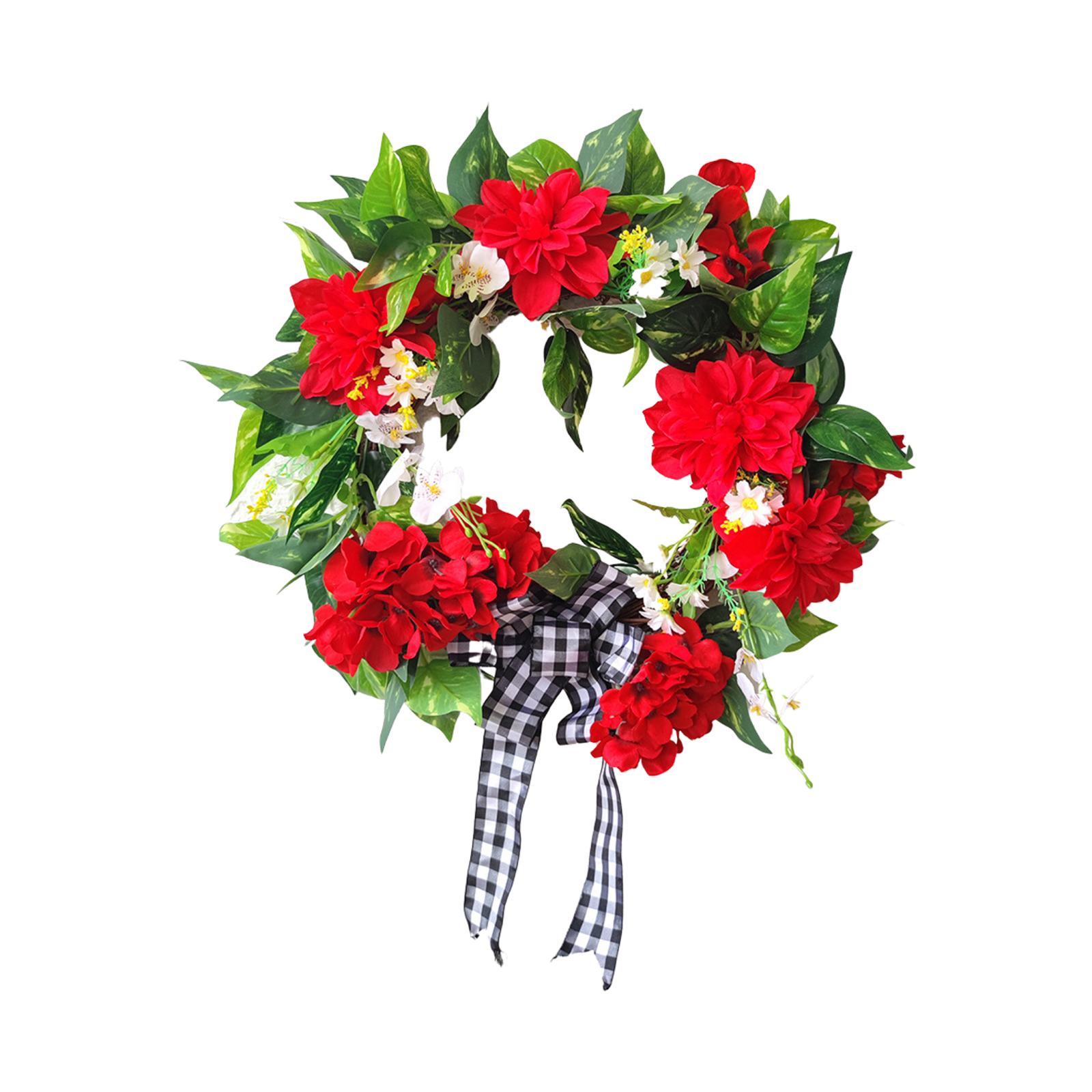 Künstlicher Roter Geranienkranz, Realistischer Frühlings- Und Sommerkranz Für Die Türdekoration, 45 Cm (17,7 Zoll)
