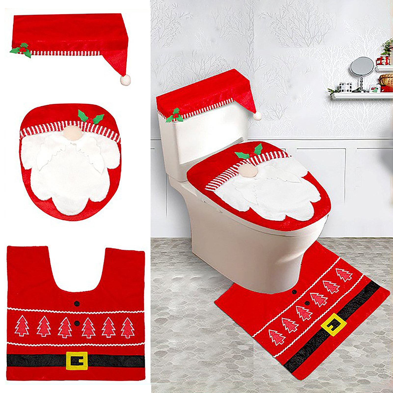 Gesichtsloses Toiletten-set Für Senioren (3-teilig): Toilettensitz, Badematte, Fußmatte, Dekorationsartikel.