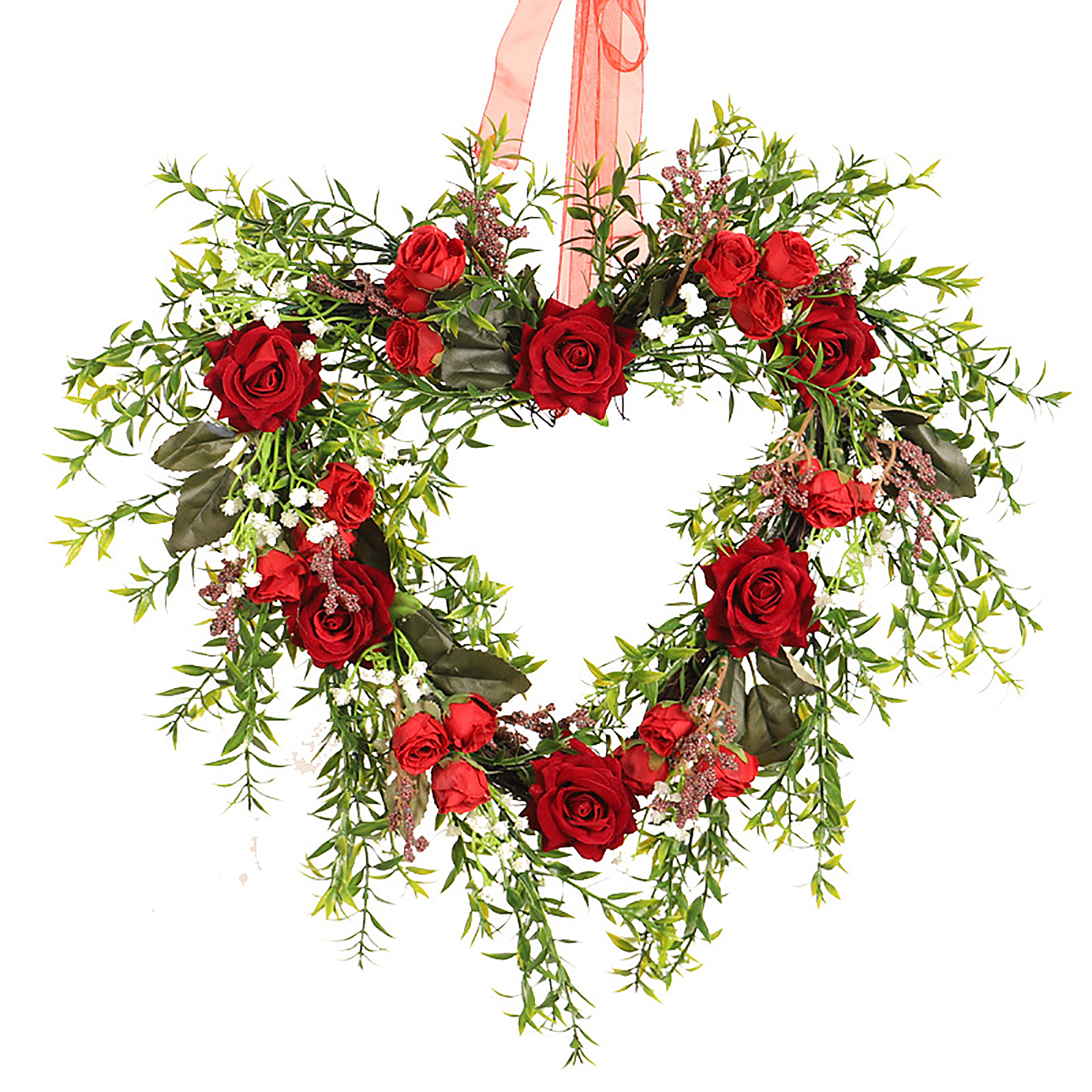 Künstlicher Rosenkranz In Herzform Mit Schleife, Frühlingshafte Blumendekoration Für Haustür, Hochzeit, Foto-requisite, 40 Cm