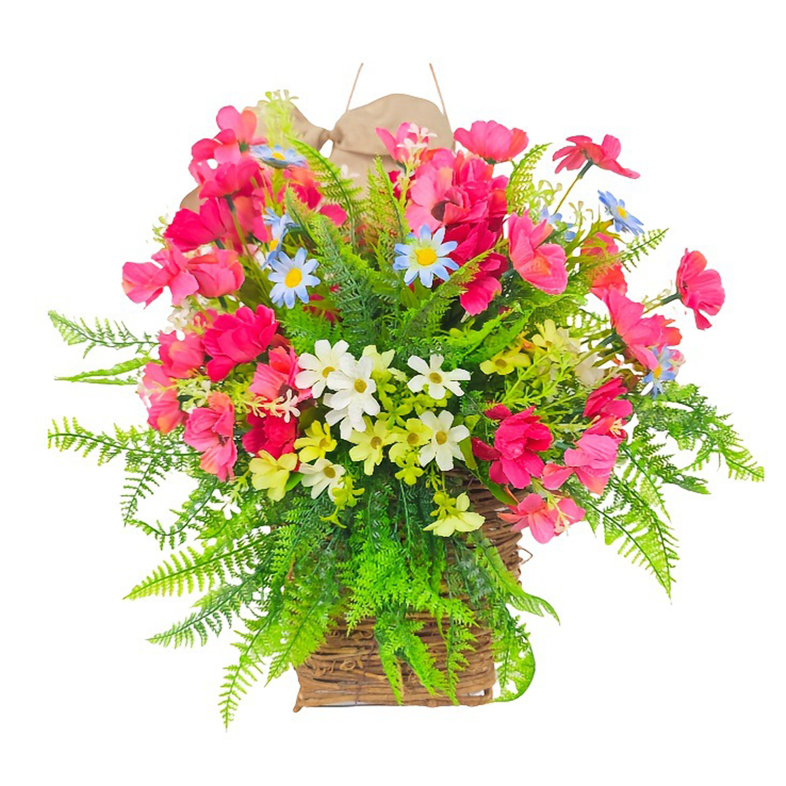 Korb Mit Frühlingsblumen, Künstliche Blumen Für Den Frühlingsgarten, Rote Wildblumen