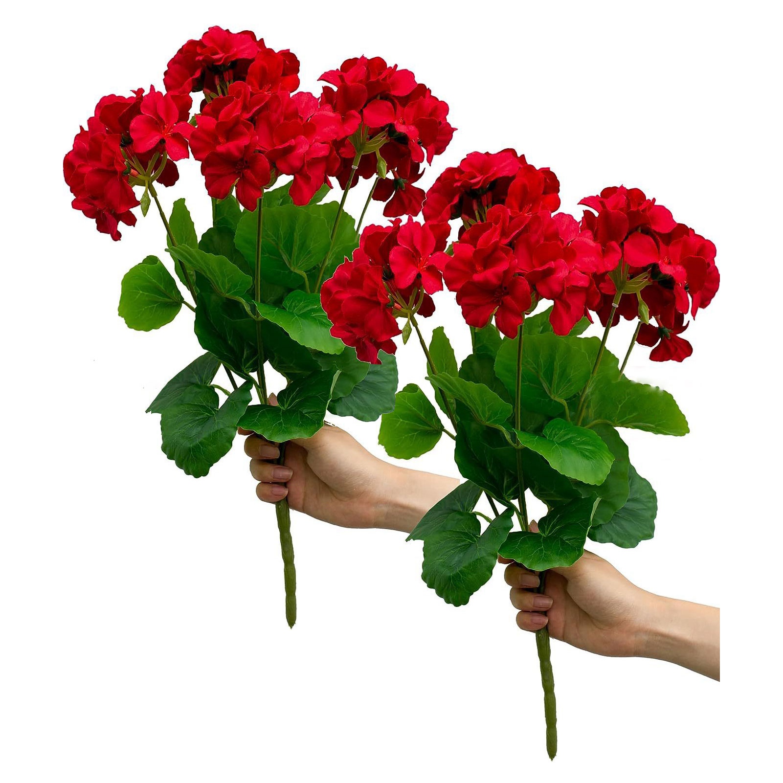 Set Mit 2 Künstlichen, 35 Cm (14 Zoll) Großen Seidengeranien, Rot, Für Hochzeiten, Als Dekoration Für Zuhause Oder Wohnzimmer.