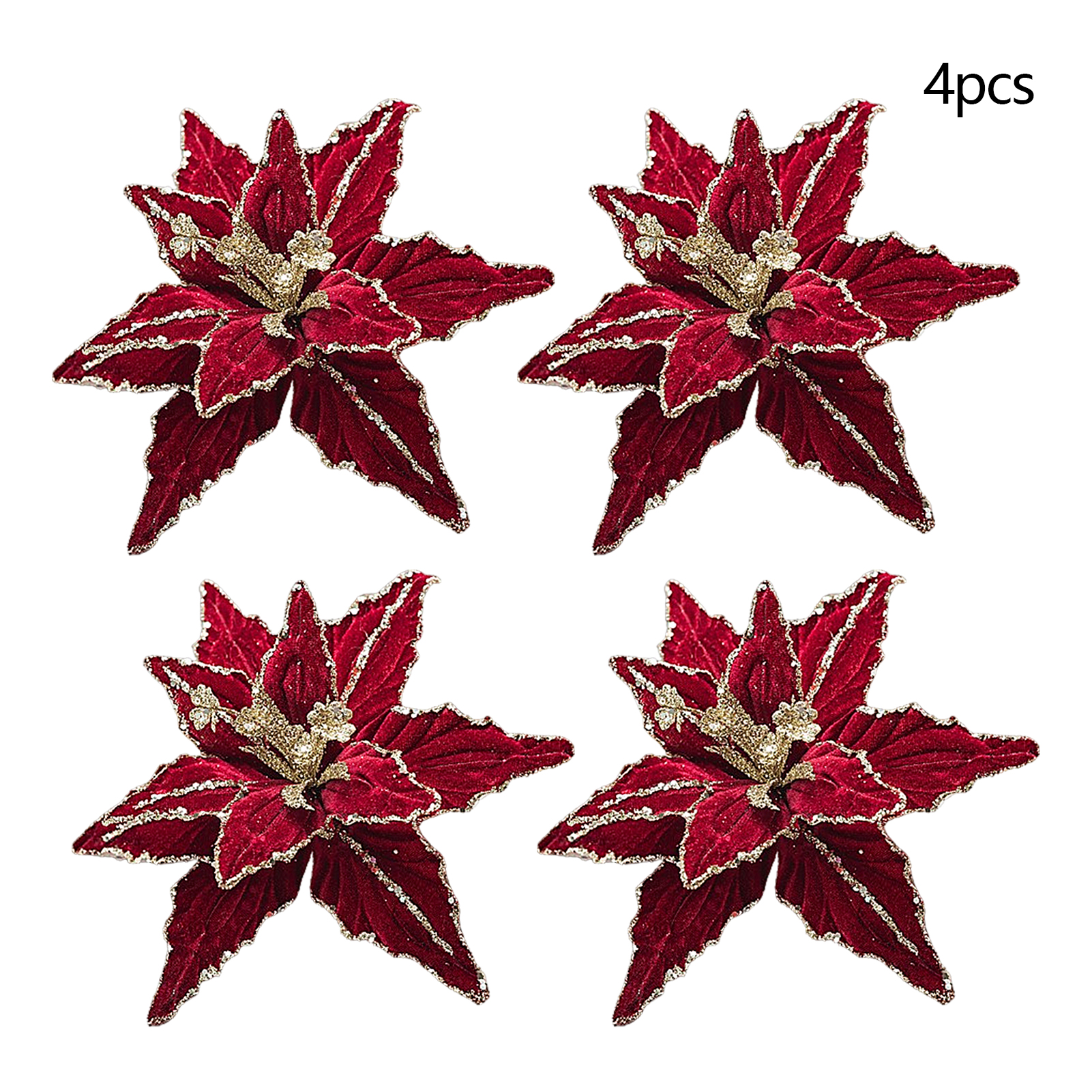 4 Künstliche Samtblumen, 26 Cm, Baumglitzerblumen, Dekoration Für Festivals, Partys, Hochzeiten, Rot