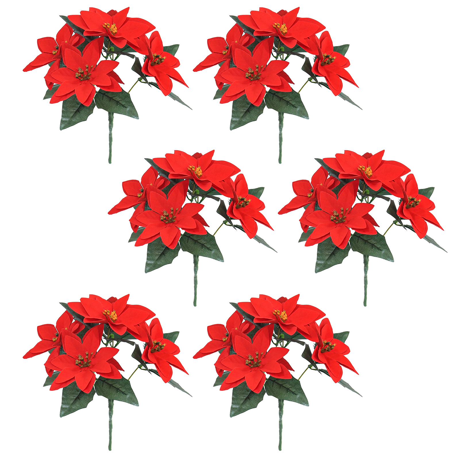 6 Künstliche Weihnachtsblumen (5 Gabeln) – Lebendige Und Naturgetreue Künstliche Weihnachtssternsträucher Für Küche, Zuhause, Büro, Schlafzimmer