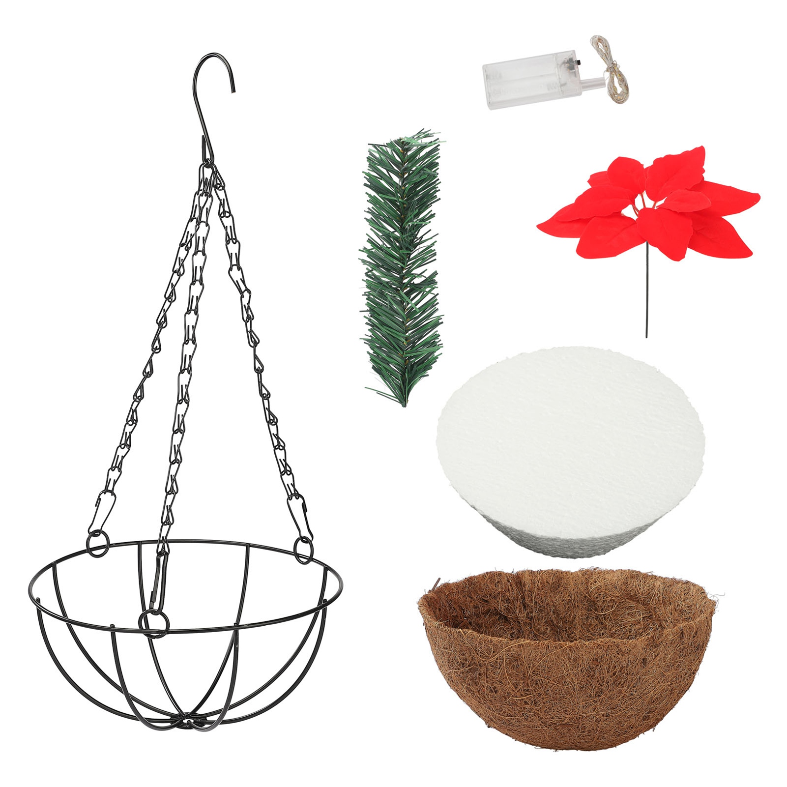 Hängekorb Mit Künstlichen Led-blumen, Batteriebetrieben, Rot.