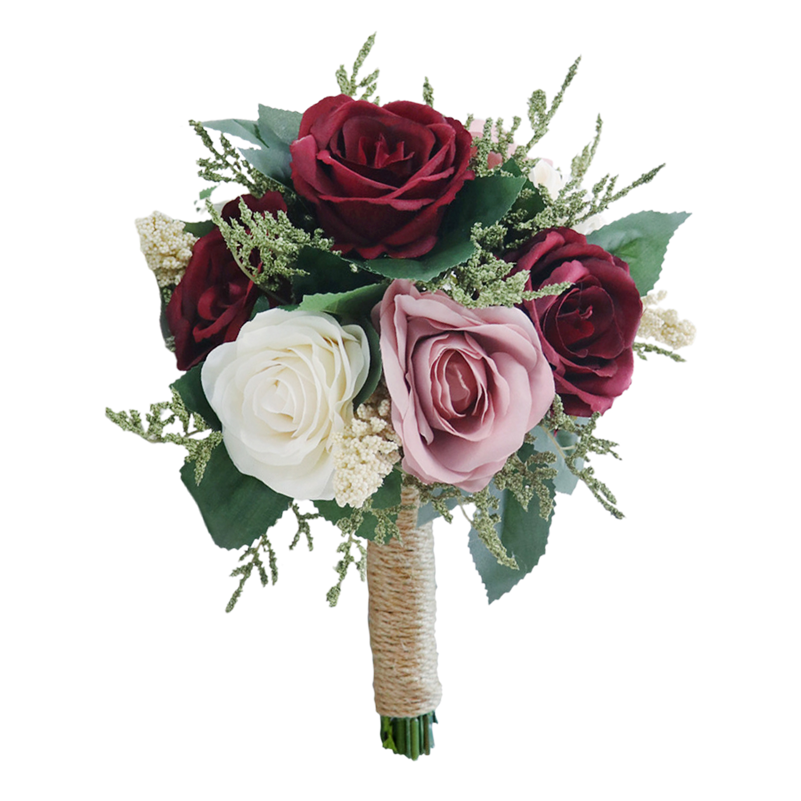Künstlicher Rosenstrauß 20x26cm, Hochzeitsbraut Hält Seidenblumenstrauß, Fotorequisite, Champagner, Weinrot