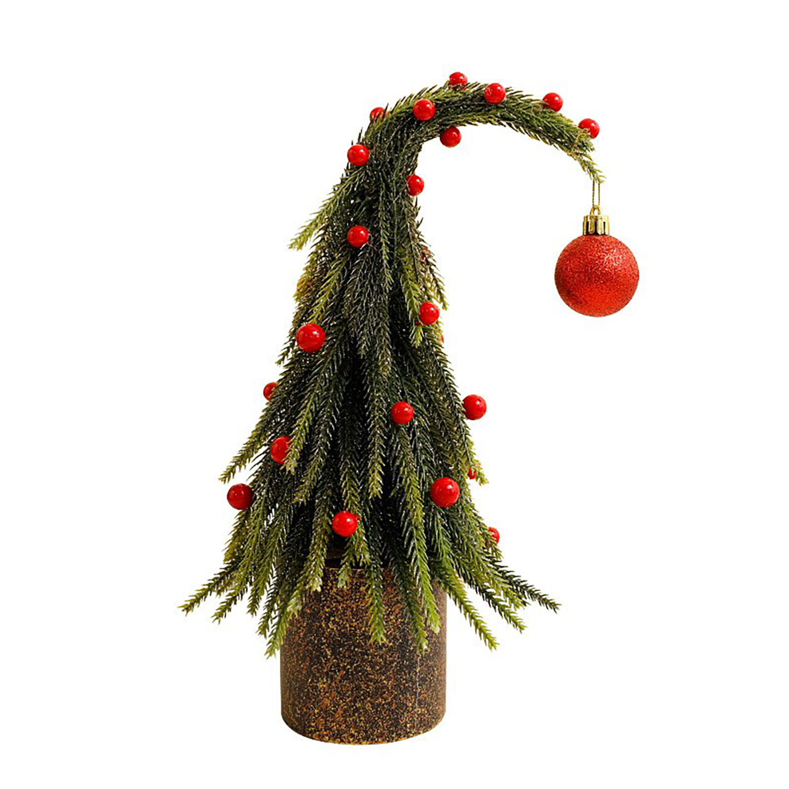 Künstlicher Mini-weihnachtsbaum Mit Schiefem Hals Und Roten Himbeeren Für Tisch, Homeoffice