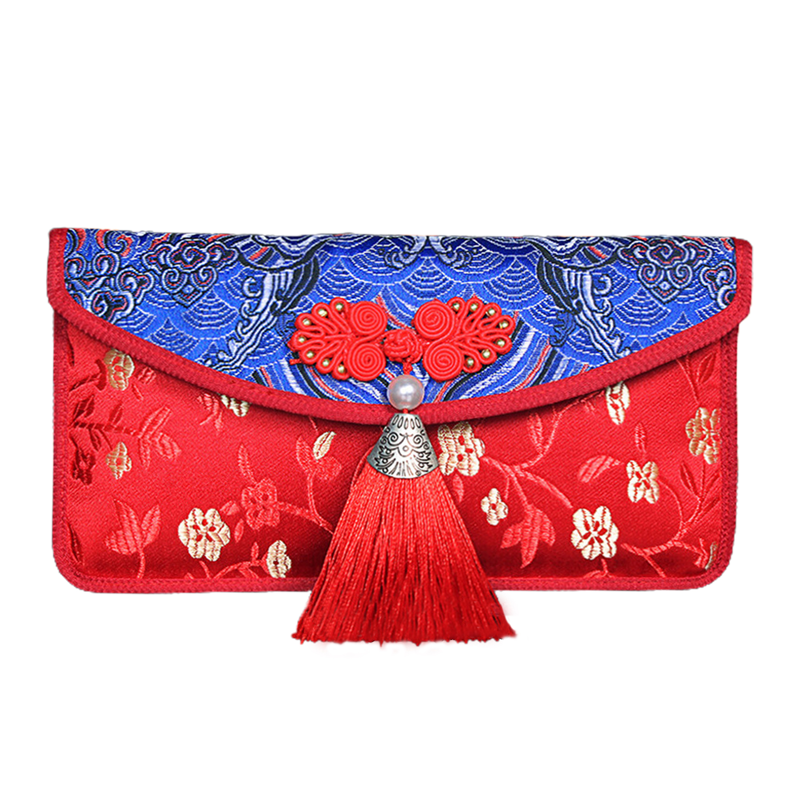 Seidenroter Umschlag, Chinesischer Roter Glücksumschlag Für Frühlingsfest, Hochzeit, Neujahr, Geburtstag, Ozeanwellenblaue Perle