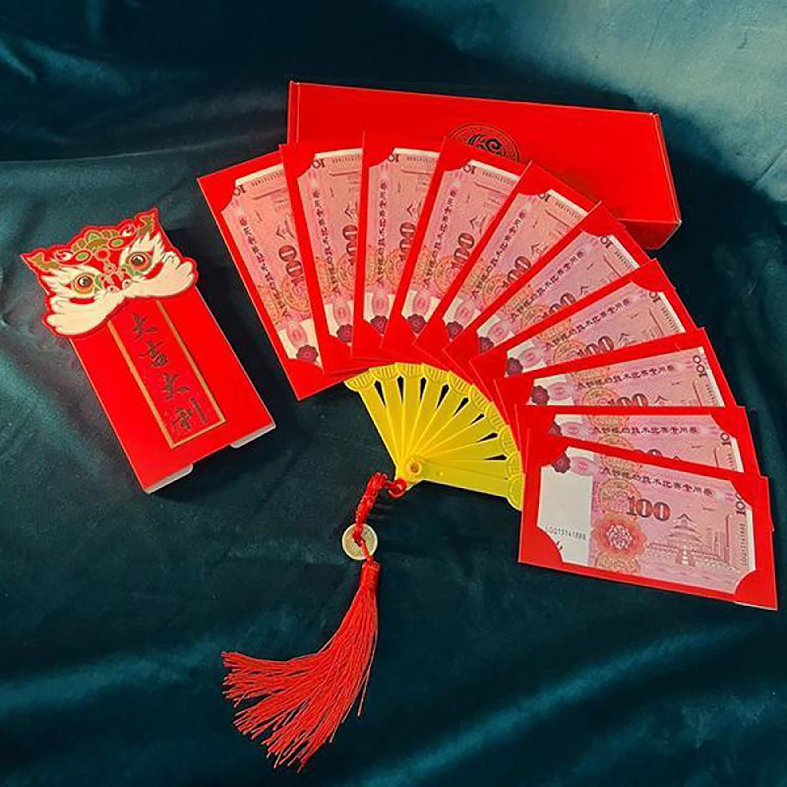 Fächer Mit 10 Fächern In Roter Umschlagform, Ideal Als Geschenk Zum Chinesischen Neujahr Und Als Glücksbringer Für Die Frühlingsfestfeier.