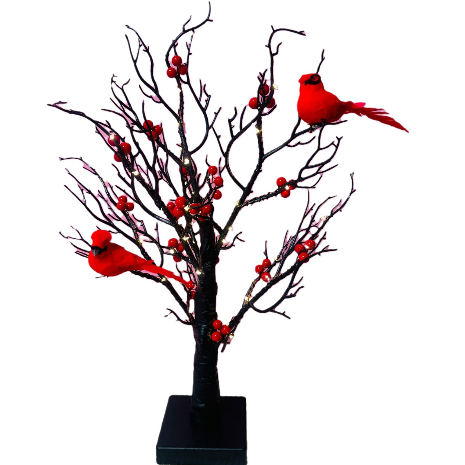 Batteriebetriebene Led-tischleuchte In Form Eines Künstlichen Baumes Mit Beleuchtung, Für Schlafzimmer, Büro, Weihnachtsdekoration, Roter Vogel