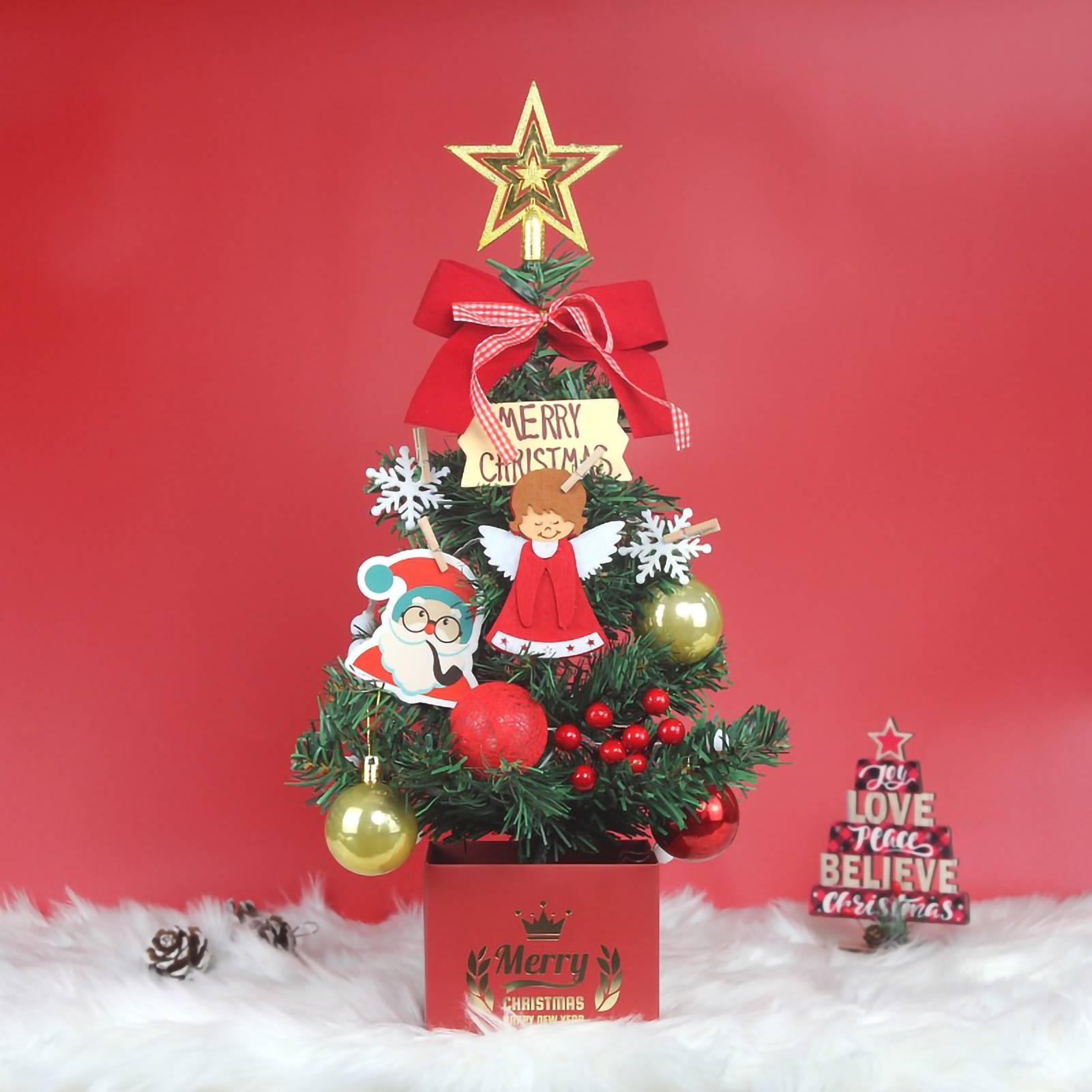 Büro-weihnachtsbaum, Wunderschöne Und Exquisite Künstliche Dekoration Für Den Innen- Und Außenbereich, 45 Cm (17,7 Zoll), Rot