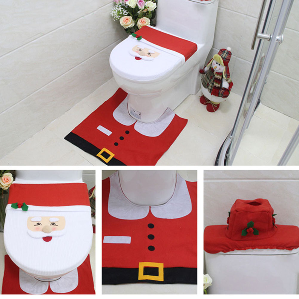 Wasserdichtes Und Schimmelresistentes Wc-sitzset Mit Weihnachtsmotiv, Fußstütze Und Spülkastendeckel