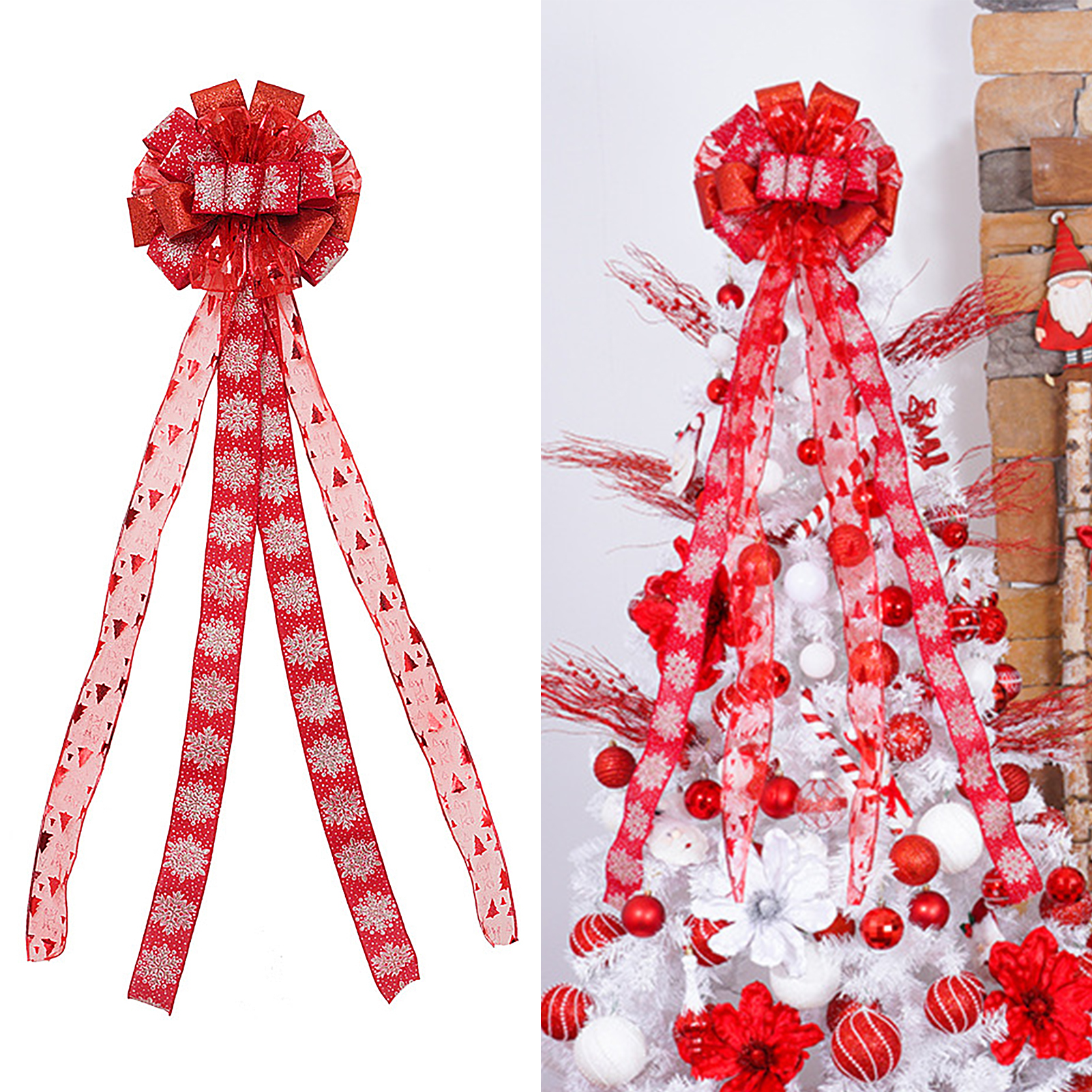 Weihnachtsbaum 10030cm Mit Schleife, Stern An Der Spitze, Bühnendekoration, Bedrucktem Band, Kranzdekoration (rot)