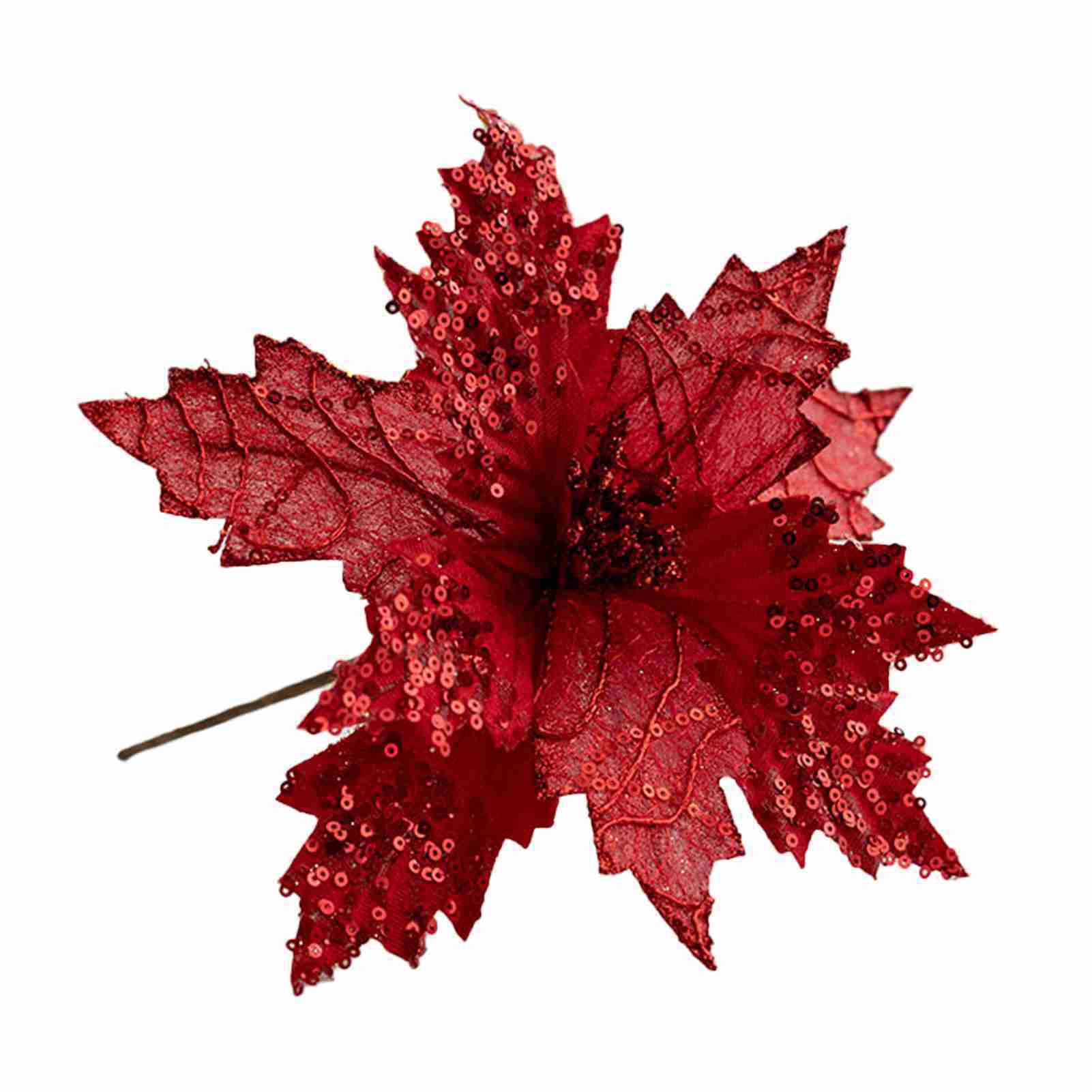 Glitzernder Blumenschmuck, Künstliche Weihnachtsbaumblüte Für Die Festtage, 25 Cm Hoch, 20 Cm Durchmesser, Rot