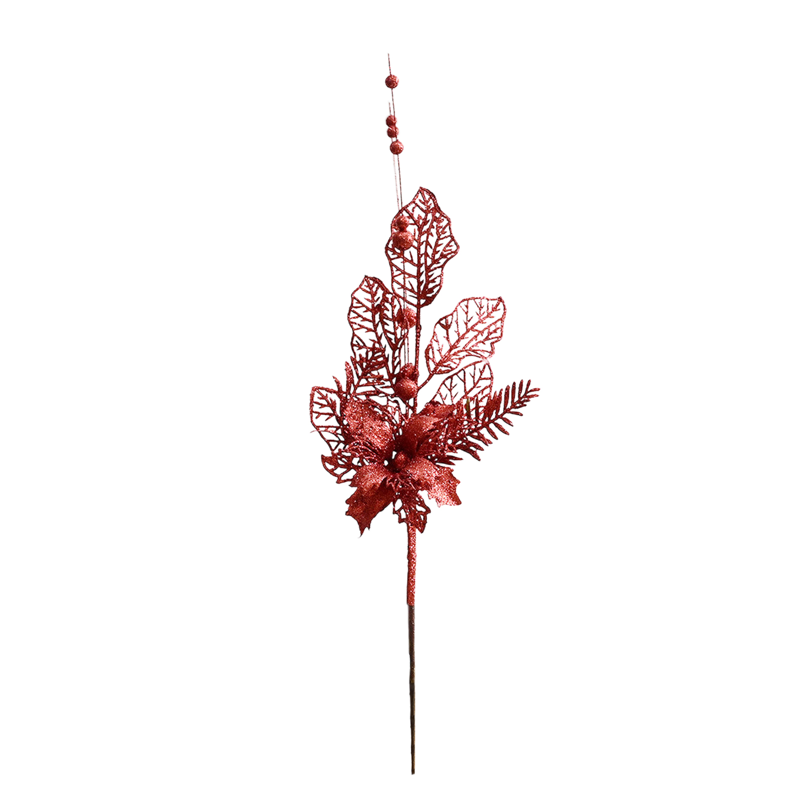 Multifunktionaler, 42 Cm Langer Roter Weihnachtsblumenstiel, Funkelnder Künstlicher Weihnachtsschmuck Für Hochzeiten, Partys Und Firmenveranstaltungen