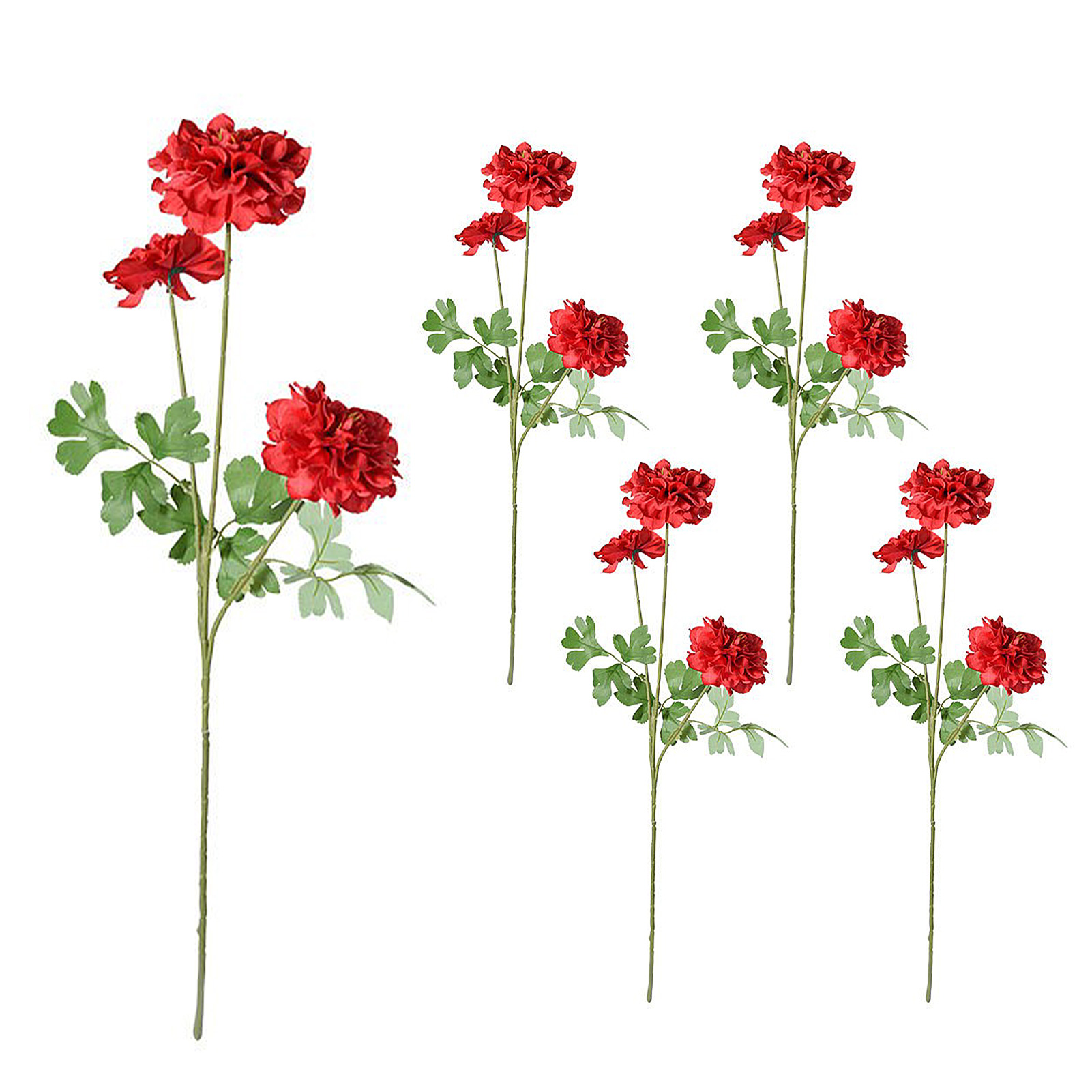 Zusammengeklappt Nur 40 Cm Lang. 【leuchtend Rot】set Mit 5 Künstlichen Geranien (3 Köpfe) Zur Dekoration Des Wohnzimmertisches.