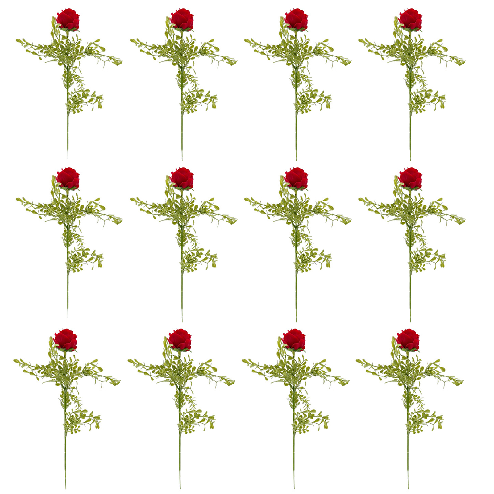 [einzelne Vergissmeinnichtrose, Serie F, Neujahrsrot A10812] 12 Künstliche Rosen Mit Einem Stiel, Zubehör Für Blumenarrangements.