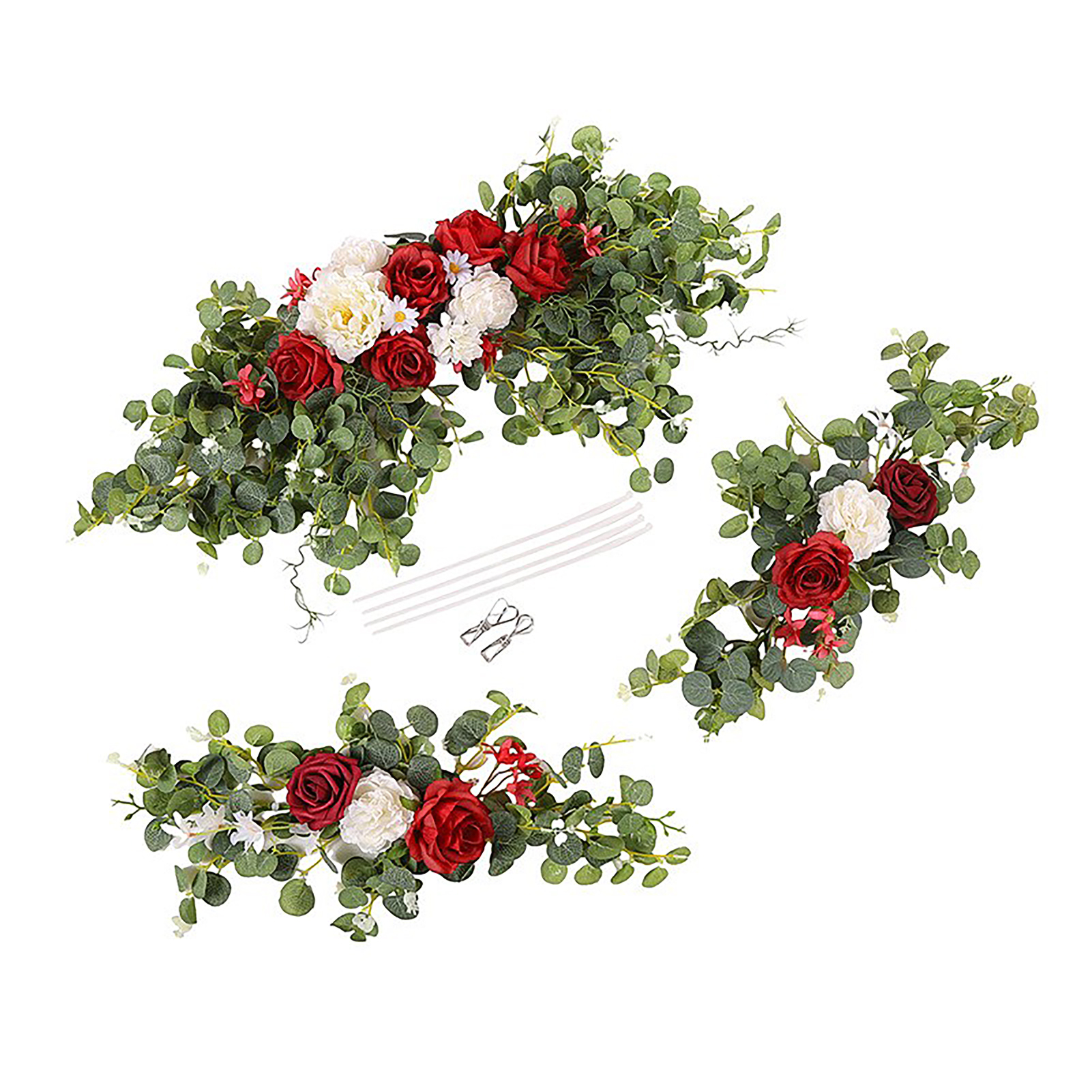 [inklusive 3 Kabelbinder Und 2 Clips Rot] Set Mit Drei Künstlichen Blumen Für Bögen, Willkommensblumen, Türsturzblumen, Wasserspielblumen, Künstliche Blumen, Hochzeitsdekorationen.